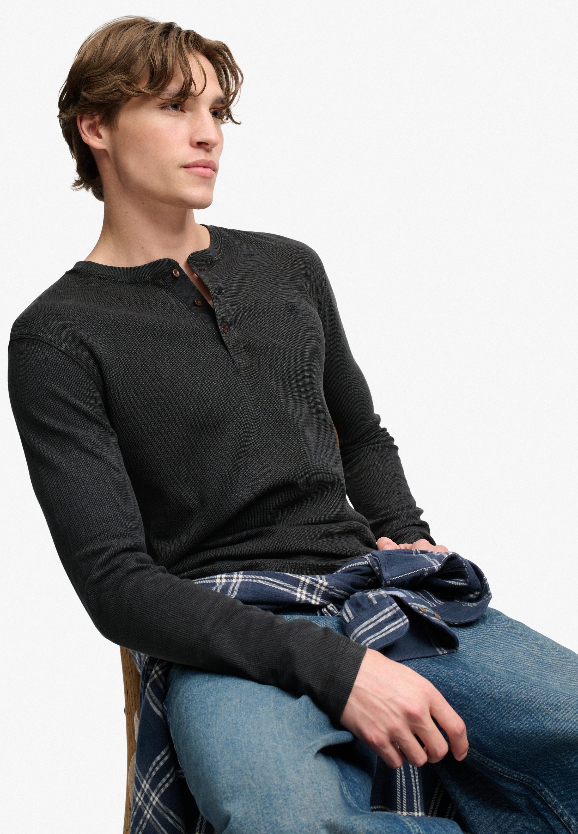 Superdry Langarmshirt »WAFFLE LONG SLEEVE HENLEY TOP« Baumwolle, relaxed fit