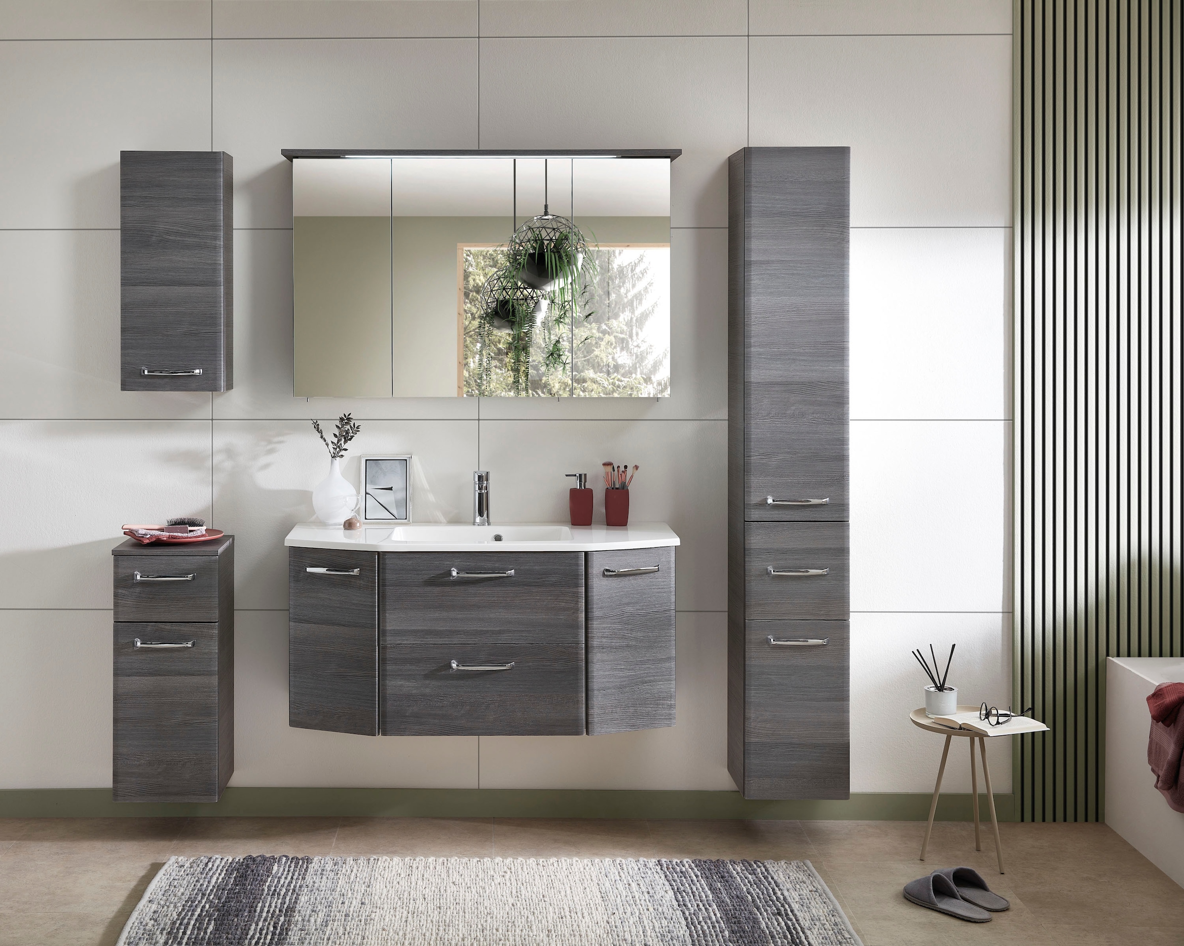 Saphir Badmöbel-Set »Quickset 5-teilig, Mineralmarmor-Waschtisch und LED-Spiegelschrank« 6 Stk. tlg.