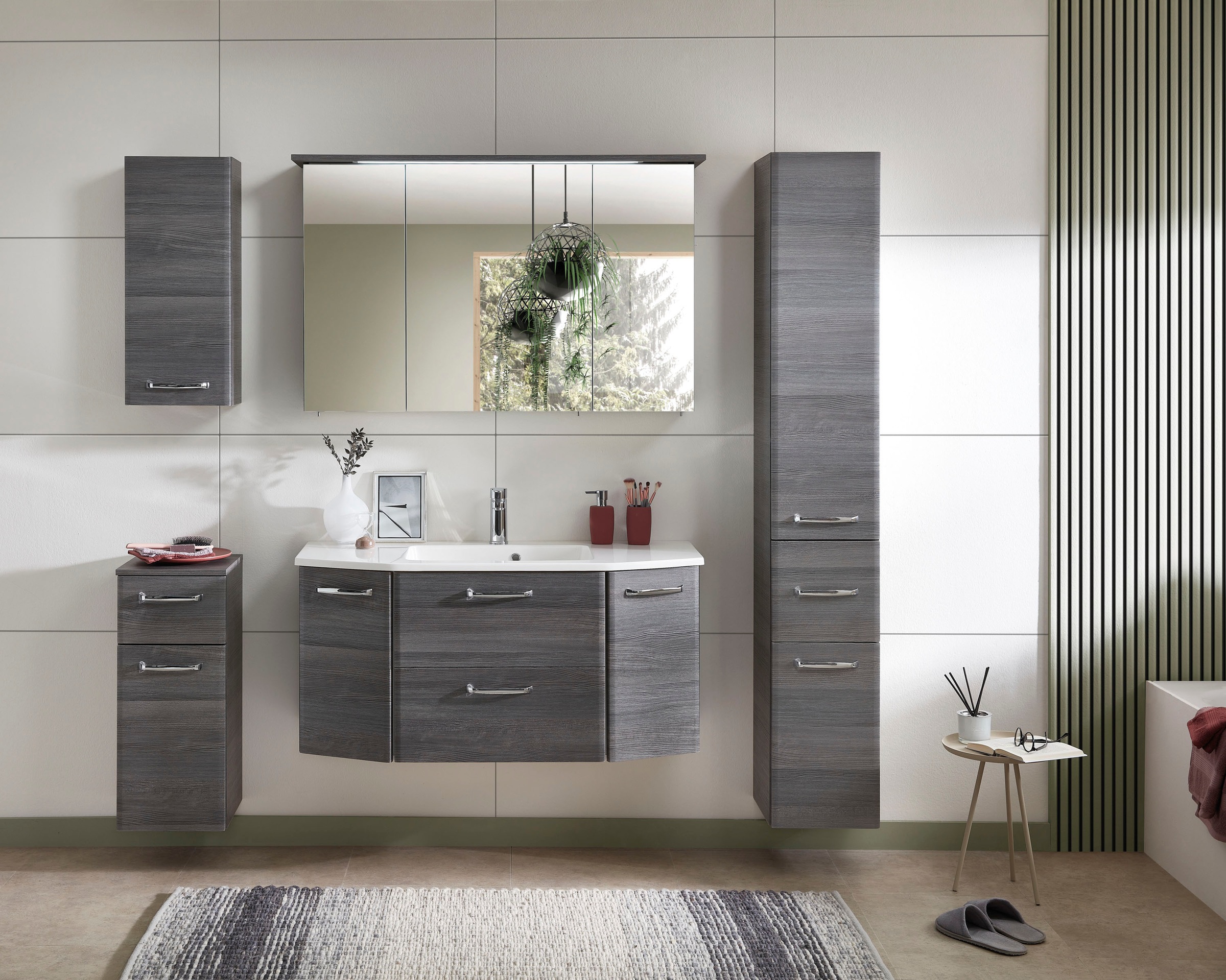 Saphir Badmöbel-Set »Quickset 5-teilig, Mineralmarmor-Waschtisch und LED-Sp günstig online kaufen