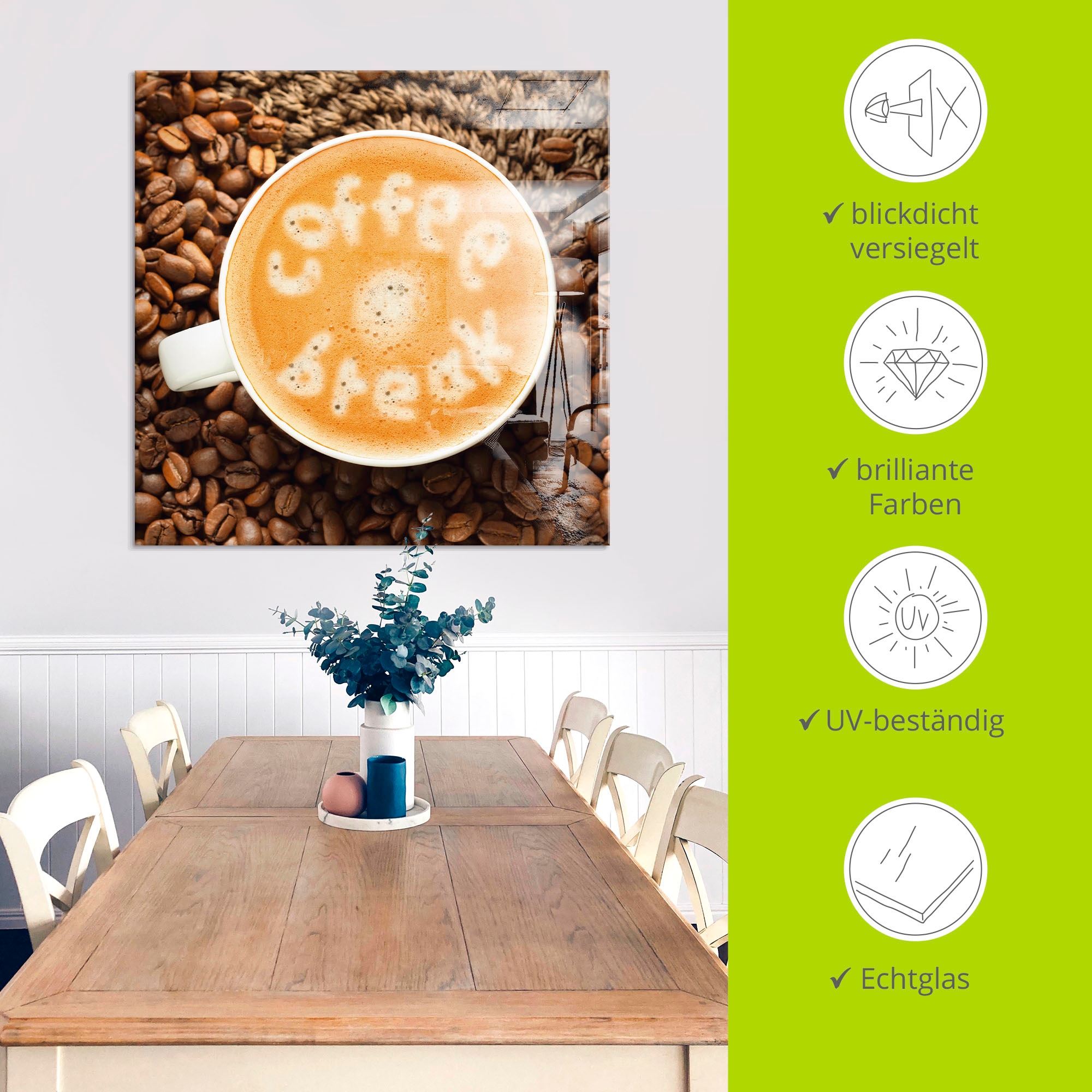 Artland Glasbild »Kaffeepause«, Getränke, (1 St.), in verschiedenen Größen