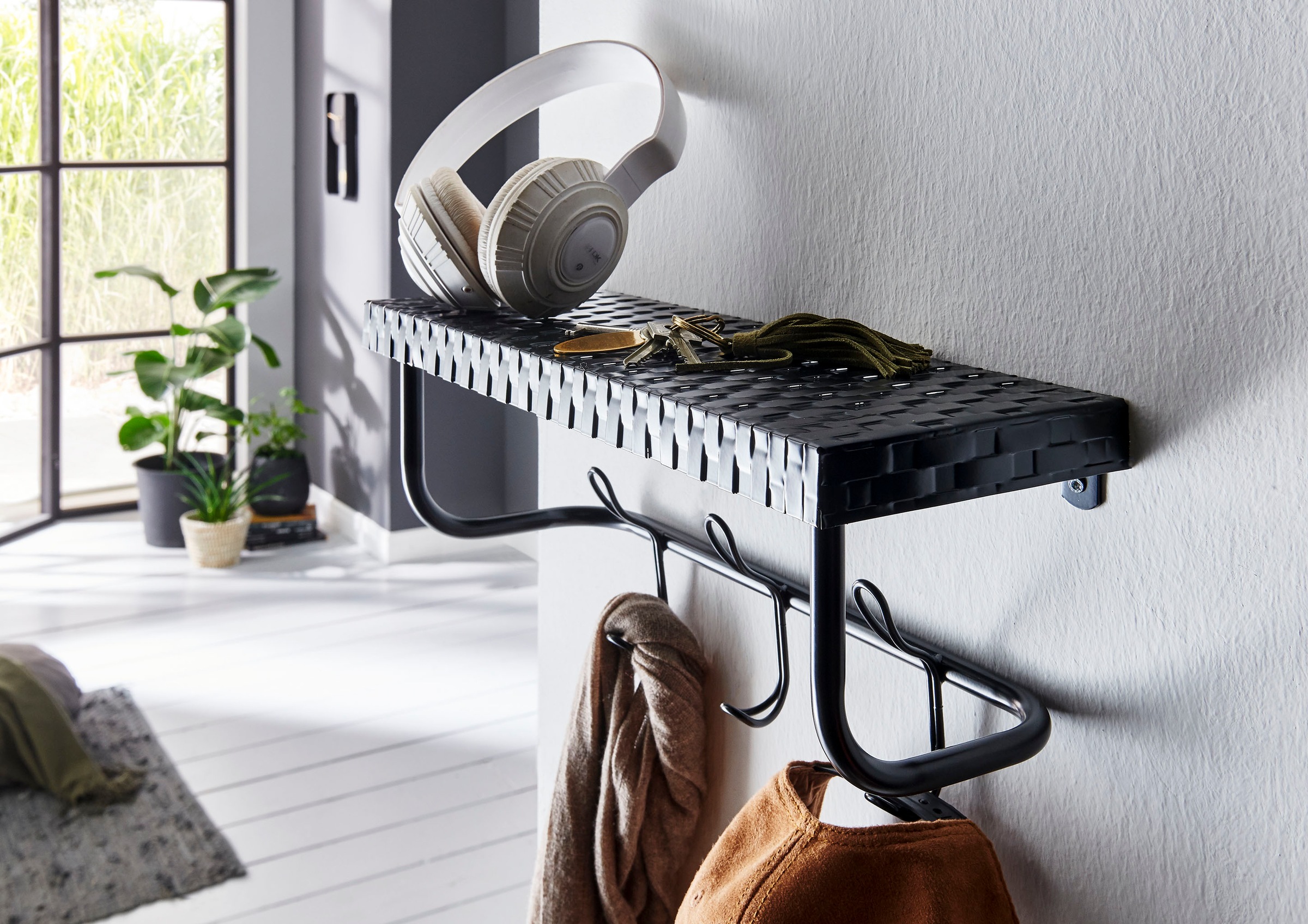 HAKU Garderobenleiste »Flurgarderobe, Garderobe, Garderobenhaken, Garderobenleiste,« rechteckig - aus Metall Schwarz - B/T/H 42/16/19 cm