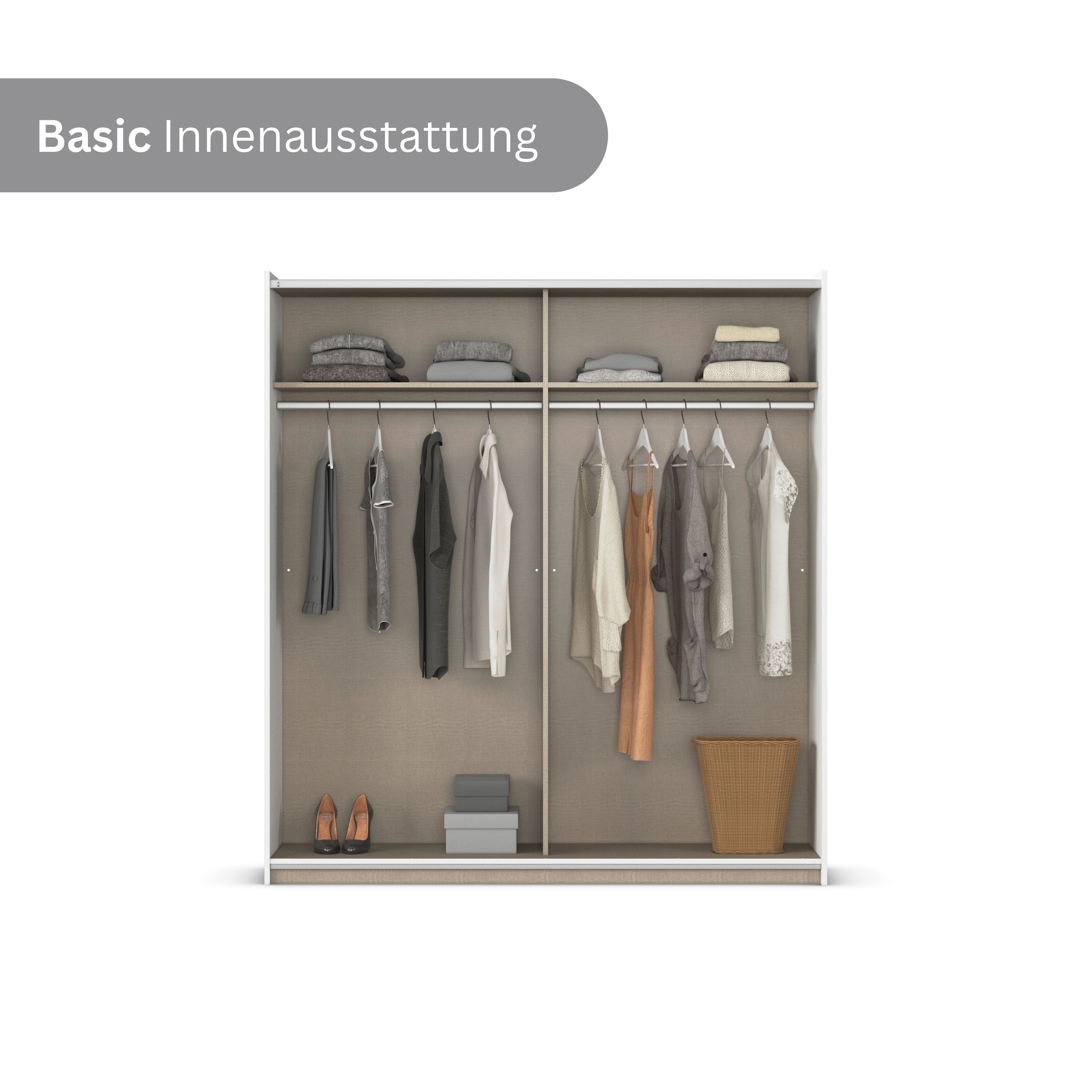 rauch Schwebetürenschrank »Kleiderschrank Schrank Garderobe SATURN mit 3 Ausstattungsvarianten«, 3 verschiedene Ausstattungsvarianten Griffe aus Metall MADE IN GERMANY