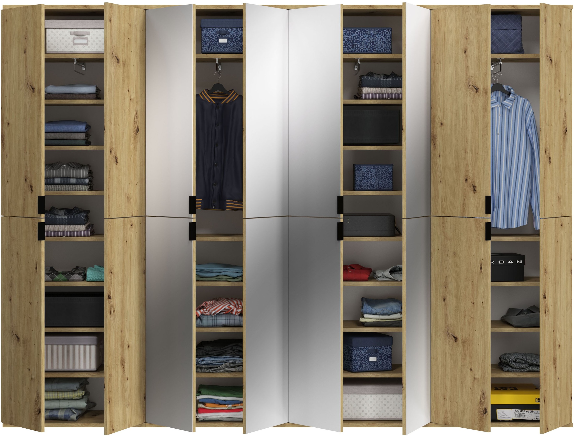 INOSIGN Garderoben-Set »Trondheim, Breite 244 cm, best. aus 4 Schränken, 16 Türen, 36 Fächer«, (Set, 4 St.), inkl. ausziehbarer Kleiderstange, Garderobenschrank, Kleiderschrank