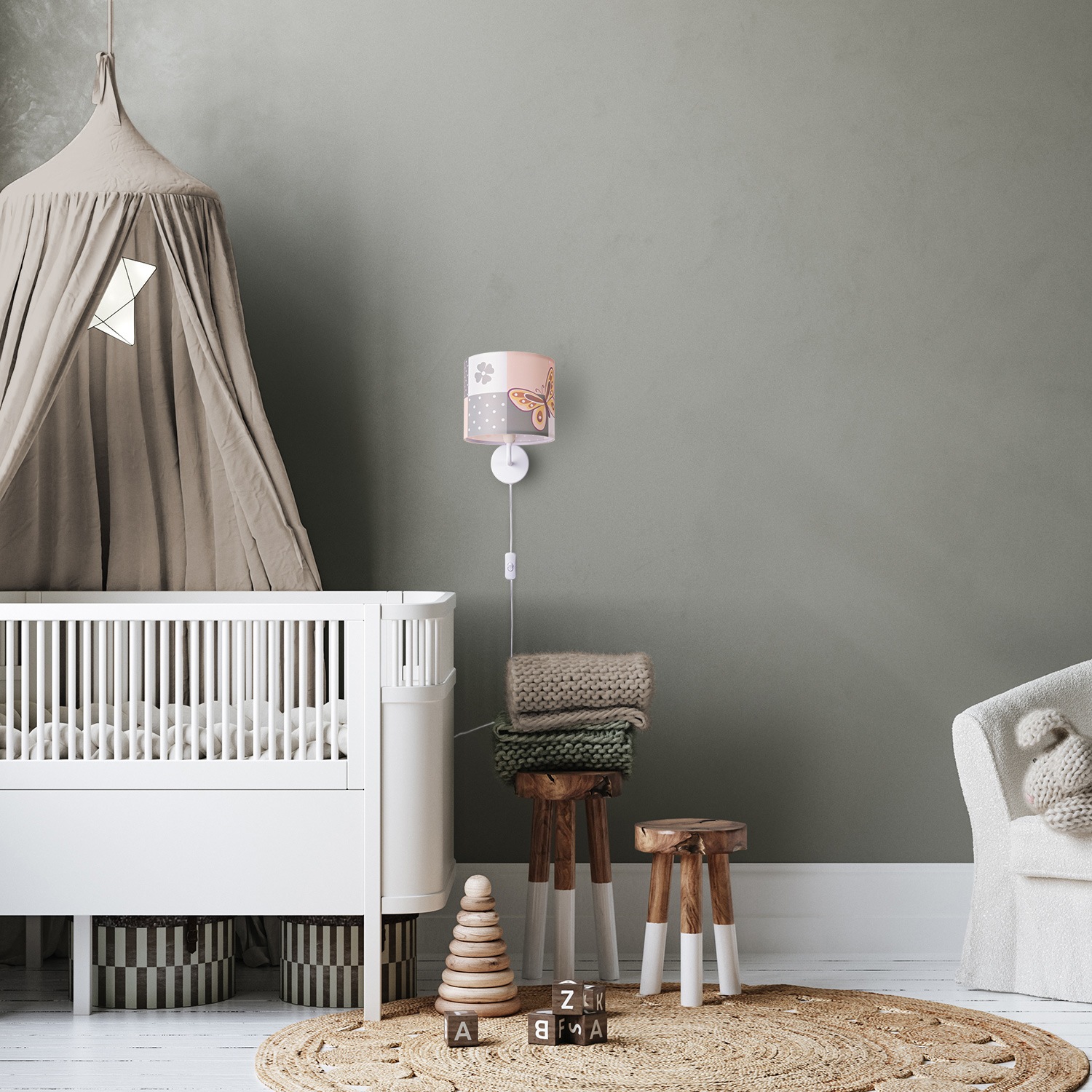 Paco Home Wandleuchte »Cosmo 220«, 1 flammig, Leuchtmittel E14 | ohne Leuchtmittel, Lampe Kinderzimmer Stecker âˆ…18cm Schmetterling Kabel 3m E14