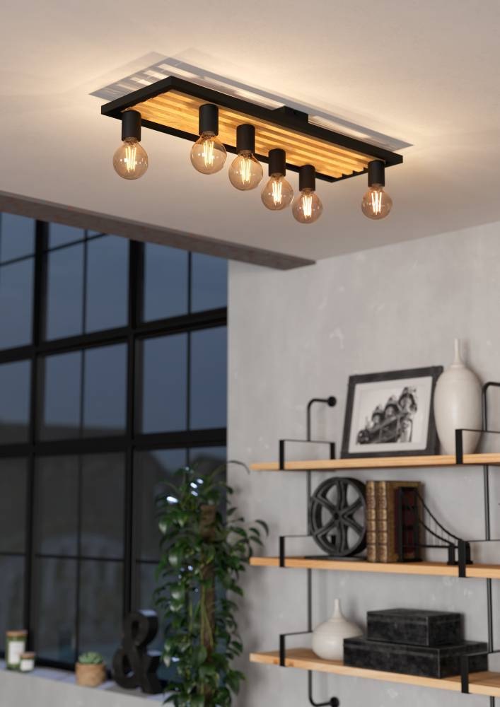 EGLO Deckenleuchte »CONSETT Deckenlampe, E27, Vintage, Stahl und Holz, Wohn günstig online kaufen