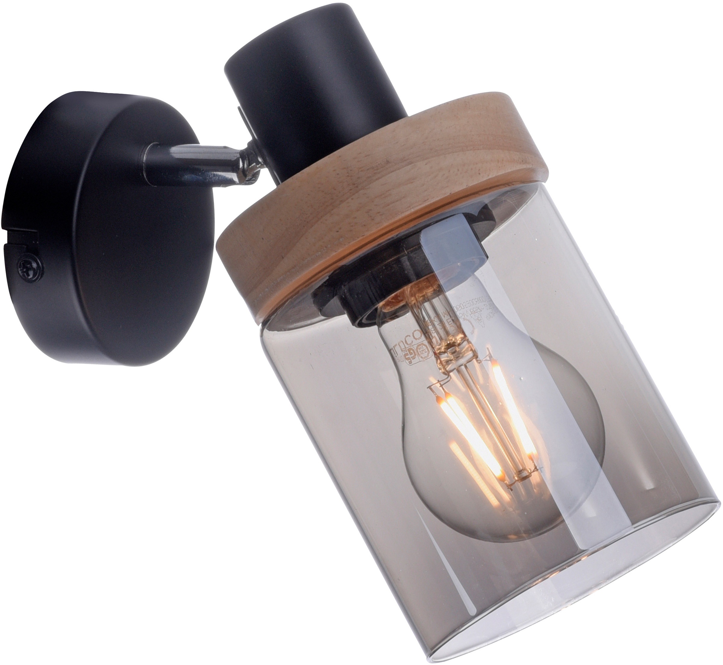 Home affaire Wandleuchte »Tendon«, 1 flammig, Leuchtmittel E27 | ohne Leuchtmittel, Wandlampe, Glas, Holz, Rauchglas, geeignet für Leuchtmittel - E27