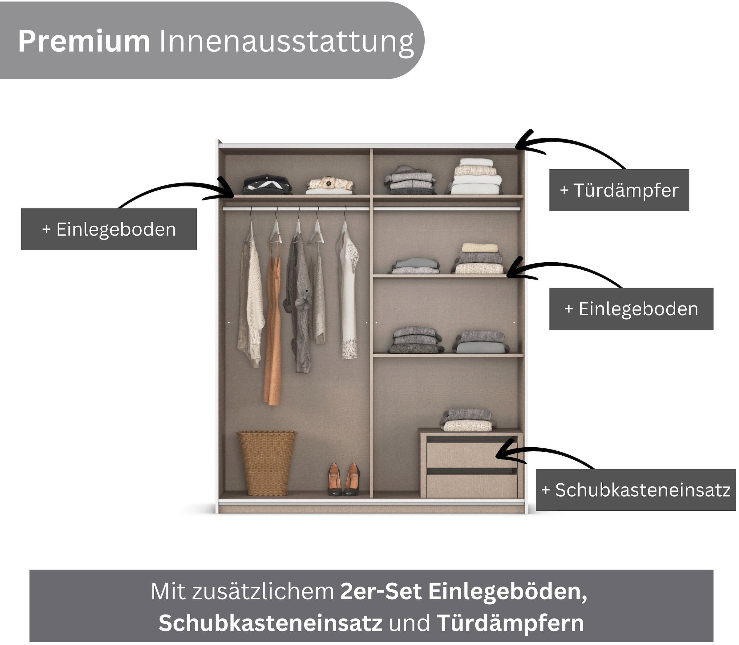 rauch Schwebetürenschrank »Kleiderschrank Drehtürenschrank Schrank Garderobe KRONACH TOPSELLER« in 3 Ausstattungen BASIC/CLASSIC/PREMIUM, Breiten 131/175/218/261 cm,  optional ohne, mit 1 oder 2 Spiegel, viel Stauraum MADE IN GERMANY