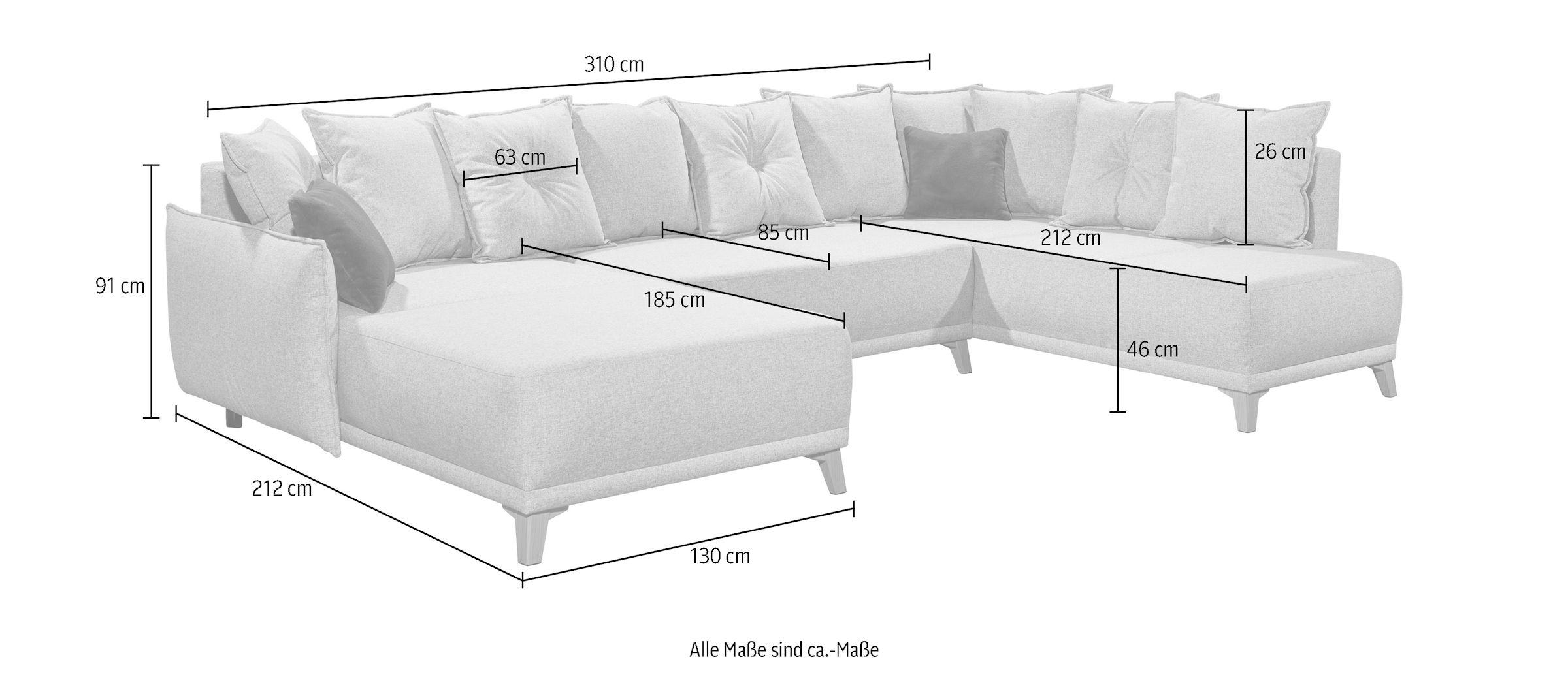 ED EXCITING DESIGN Wohnlandschaft »Pamplona U-Form«, mit Bettfunktion, Bettkasten & Zierkissen