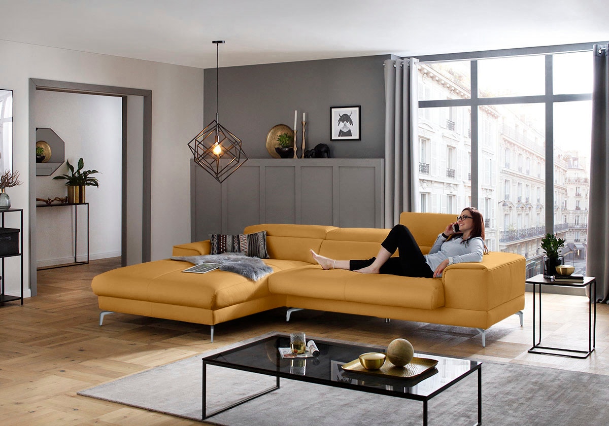 W.SCHILLIG Ecksofa »piedroo, Designsofa mit tollem Sitzkomfort, bequem und elegant, L-Form«, Kopfteilverstellung, wahlweise mit Sitztiefenverstellung, Breite 303cm