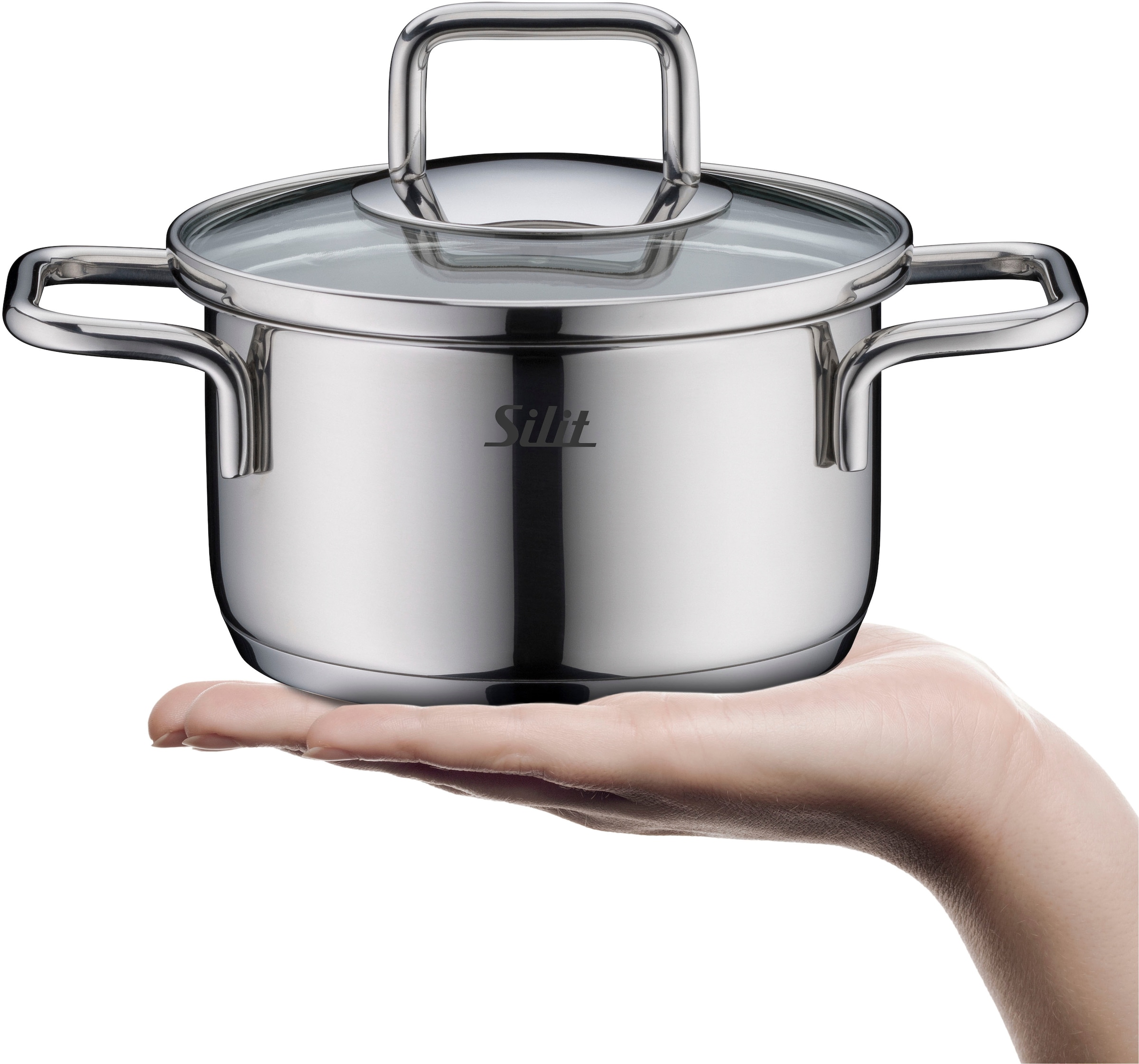 Silit Topf-Set »Extra Cook«, Edelstahl 18/10, (Set, 8 tlg., 4-teiliges Mini-Topf-Set), SiliTherm Universalboden, induktionsgeeignet, spülmaschinengeeignet