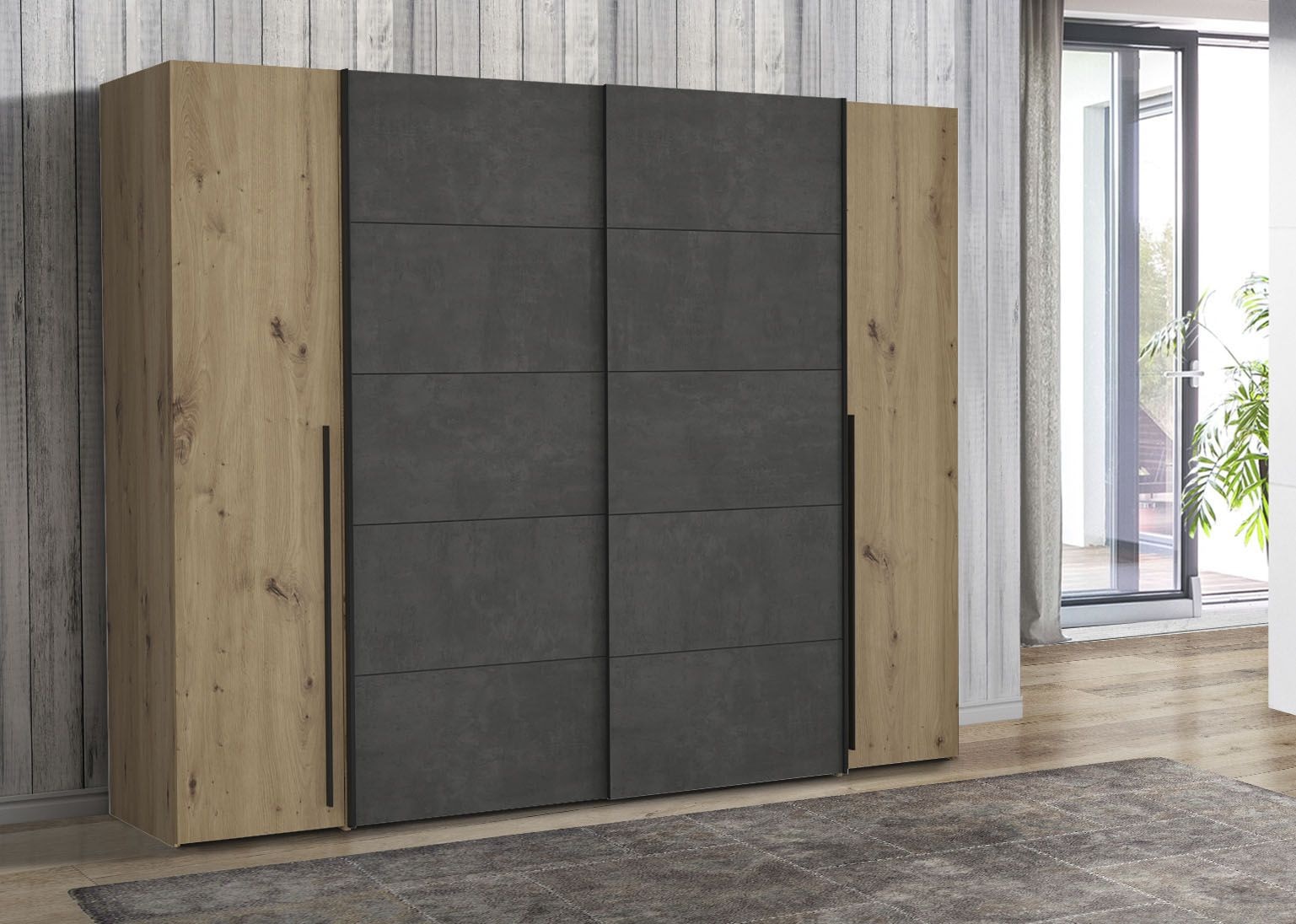 FORTE Dreh-/Schwebetürenschrank »Narago, TOPSELLER zum TOP Preis! In verschiedenen Farben«, (Farbe Weiß auch mit Spiegeln erhältlich), mit zahlreichen Einlegeböden, viel Stauraum, Made in Europe