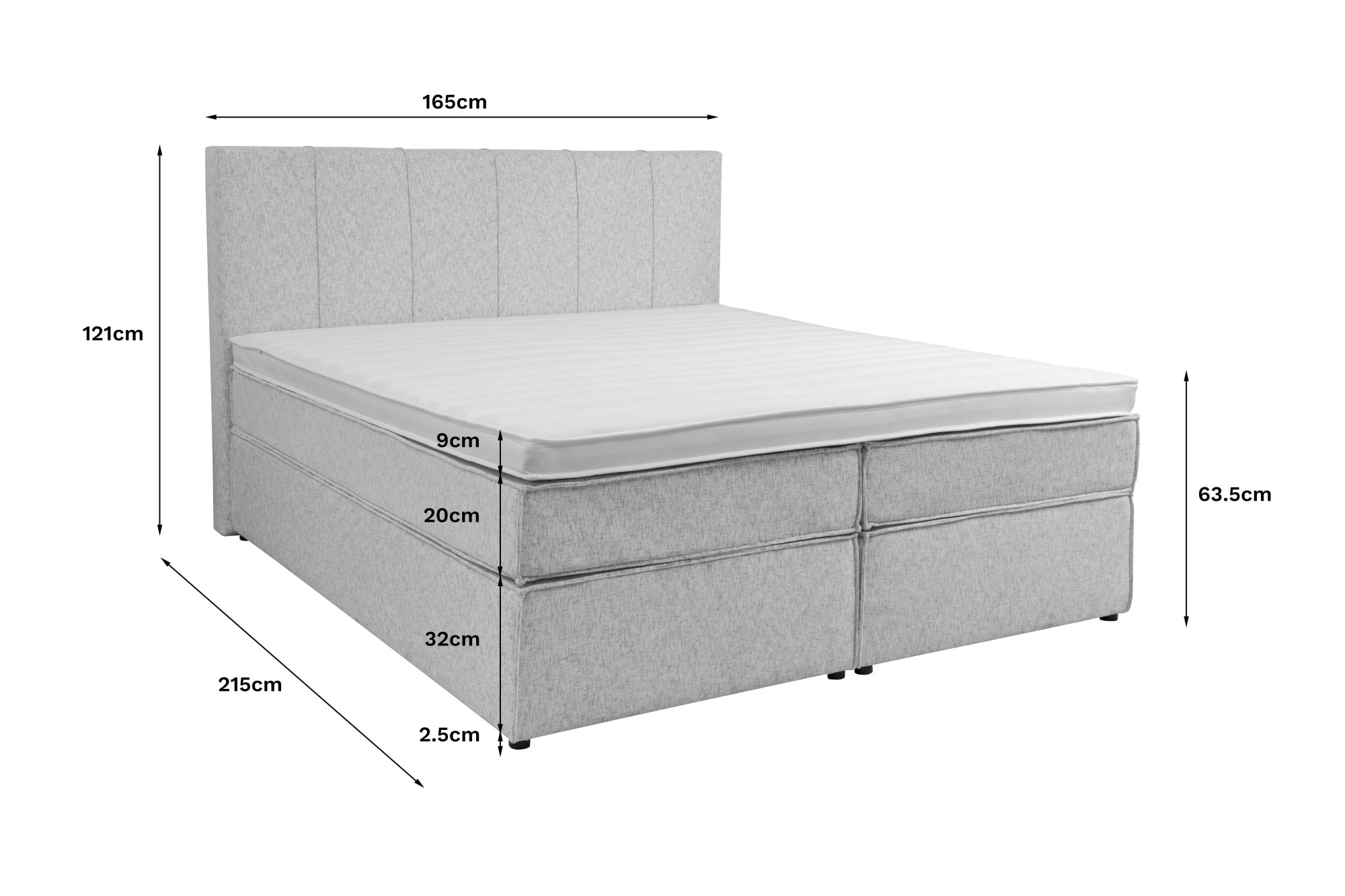 Home affaire Boxspringbett »Leon, Doppelbett, Polsterbett, Federkernbett, Komfortbett, 160, 180 cm« inkl. 9 cm Topper, 5-Zonen-Taschen-Federkernmatratze in H3