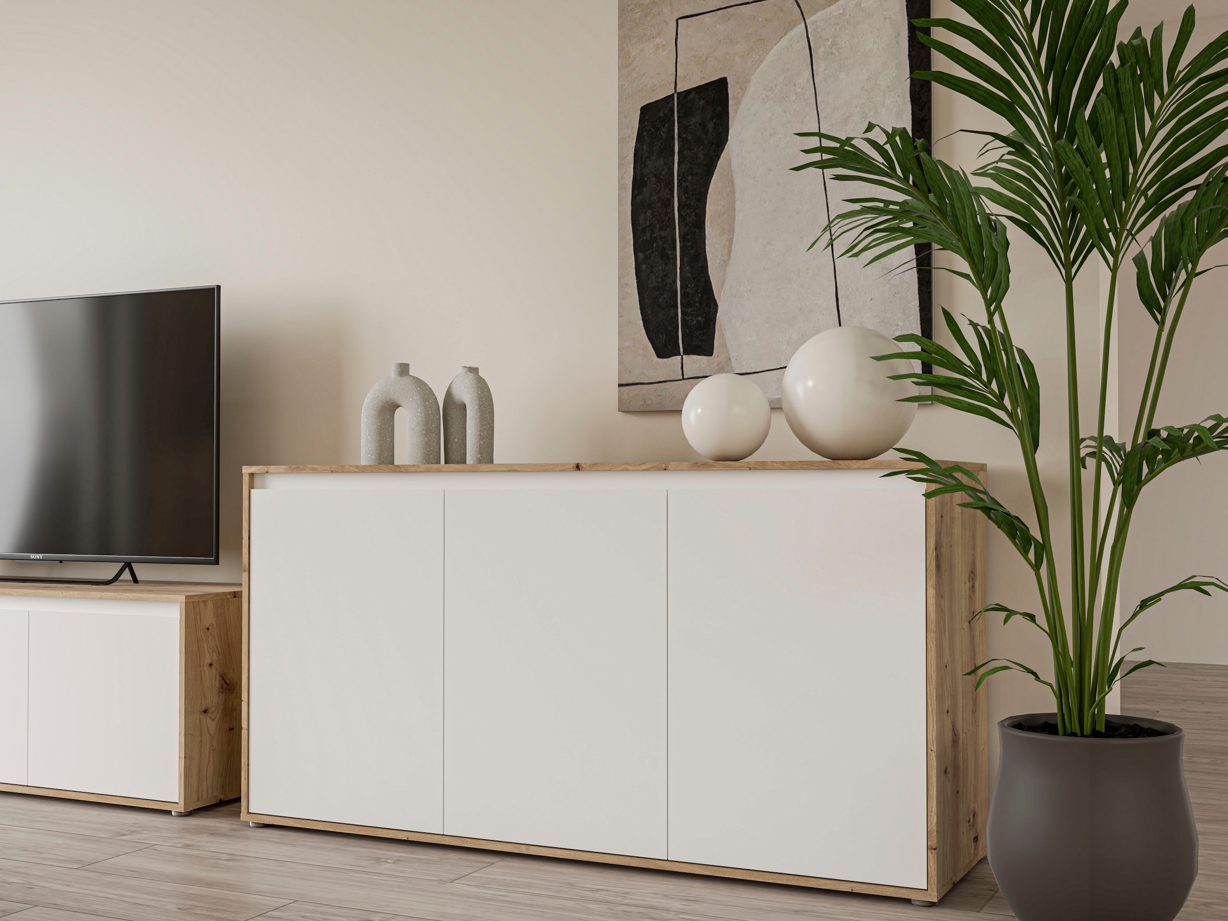FORTE Sideboard »Kommode groß Breite ca 152 cm«, (B/H/T 152,3/78,5/42 cm), grifflose Front, viel Stauraum