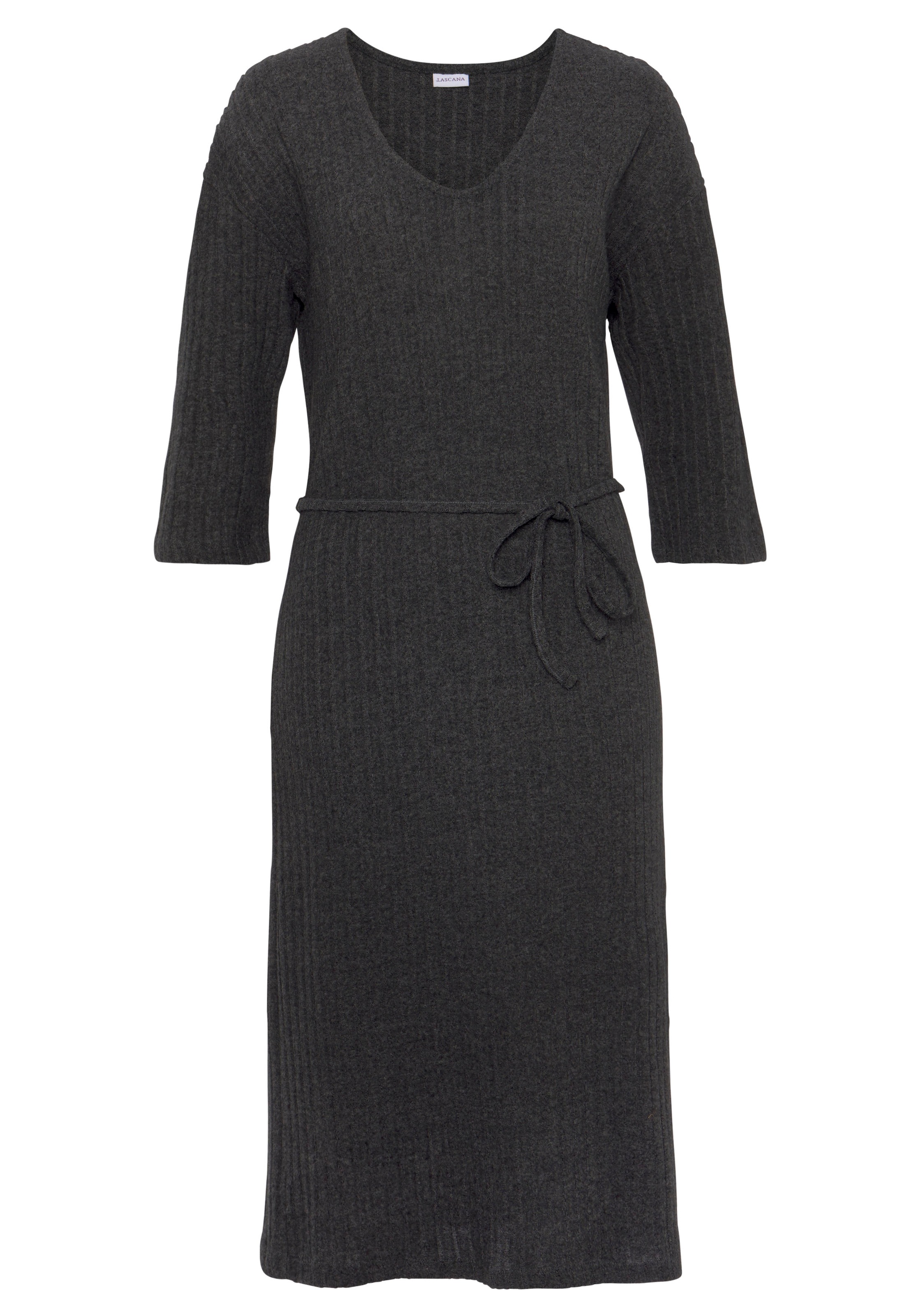 LASCANA Strickkleid »/ Rippkleid/ Loungekleid«, mit weiten Ärmeln und Taillenband, Loungewear