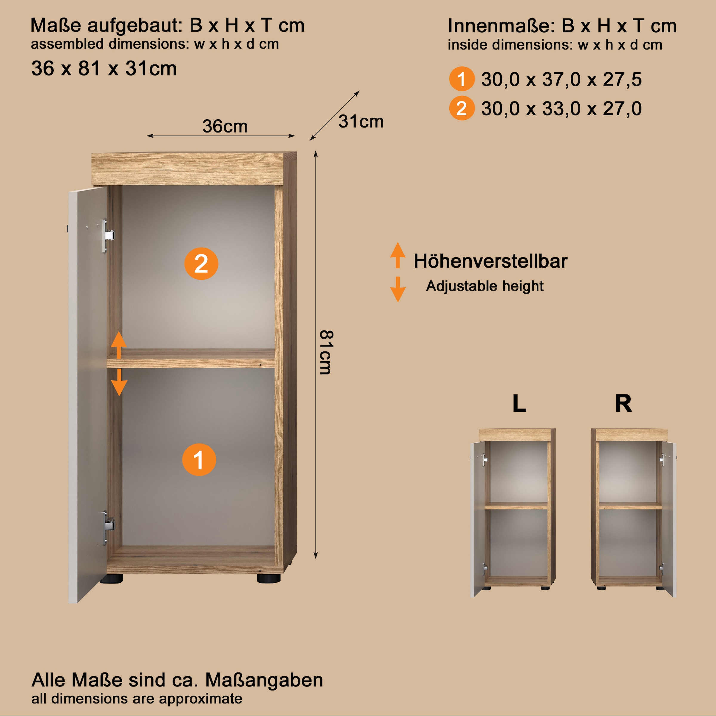 welltime Badkommode »Isera« 1 Stk. tlg. Unterschrank mit 1 Tür und 1 Einlegeboden – (B/T/H) 36/31/81 cm