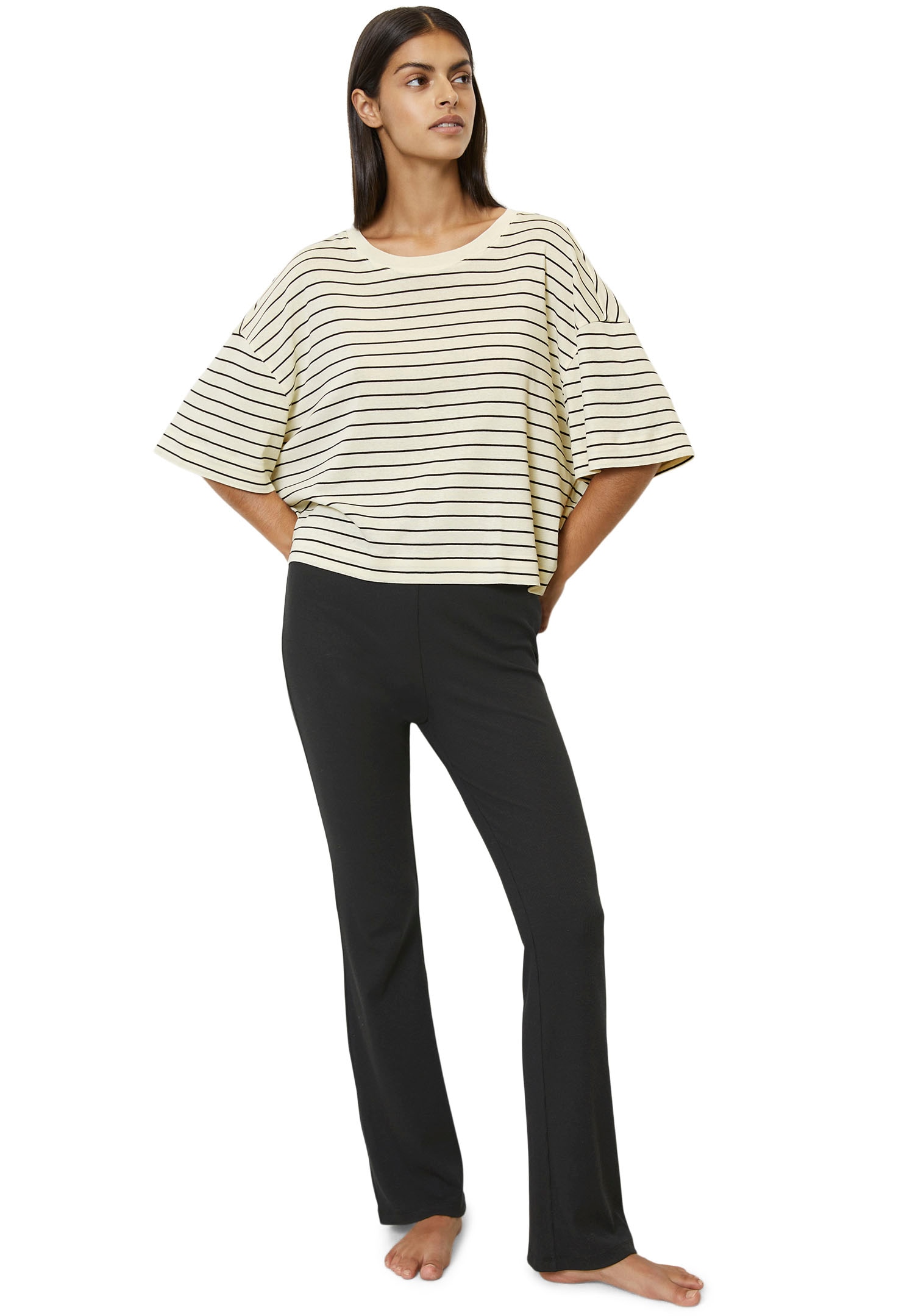 MARC O'POLO T-Shirt »Soft Sensation« Oversized, Rundhalsausschnitt, Halbarm, Streifen, Baumwollmischung 133linen whi XL XL Damen-Homewear...