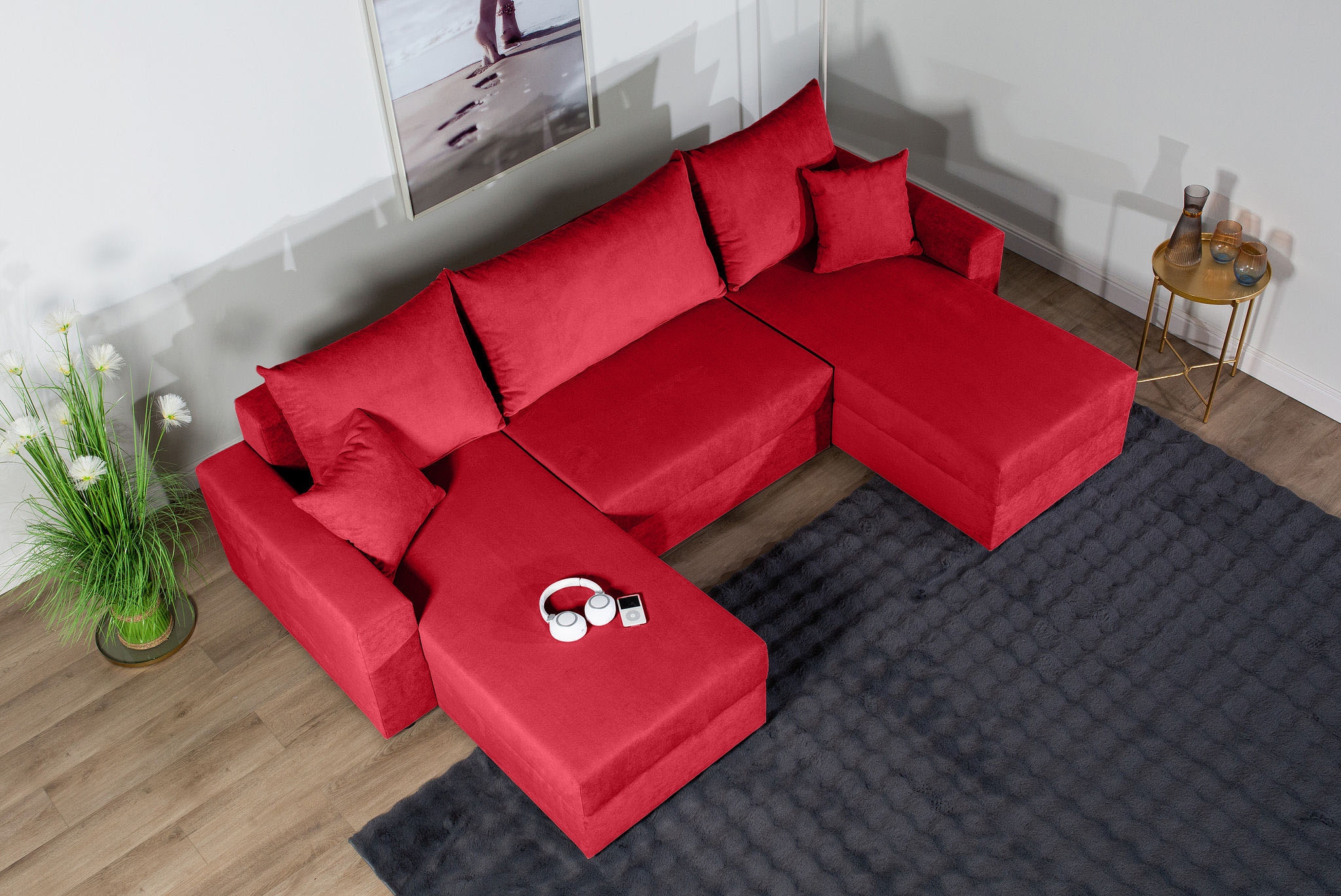 COLLECTION AB Wohnlandschaft »Pico U-Form, Breite 252, mit Schlaffunktion, Bettkasten & Zierkissen«, Liegefläche 117x220 cm