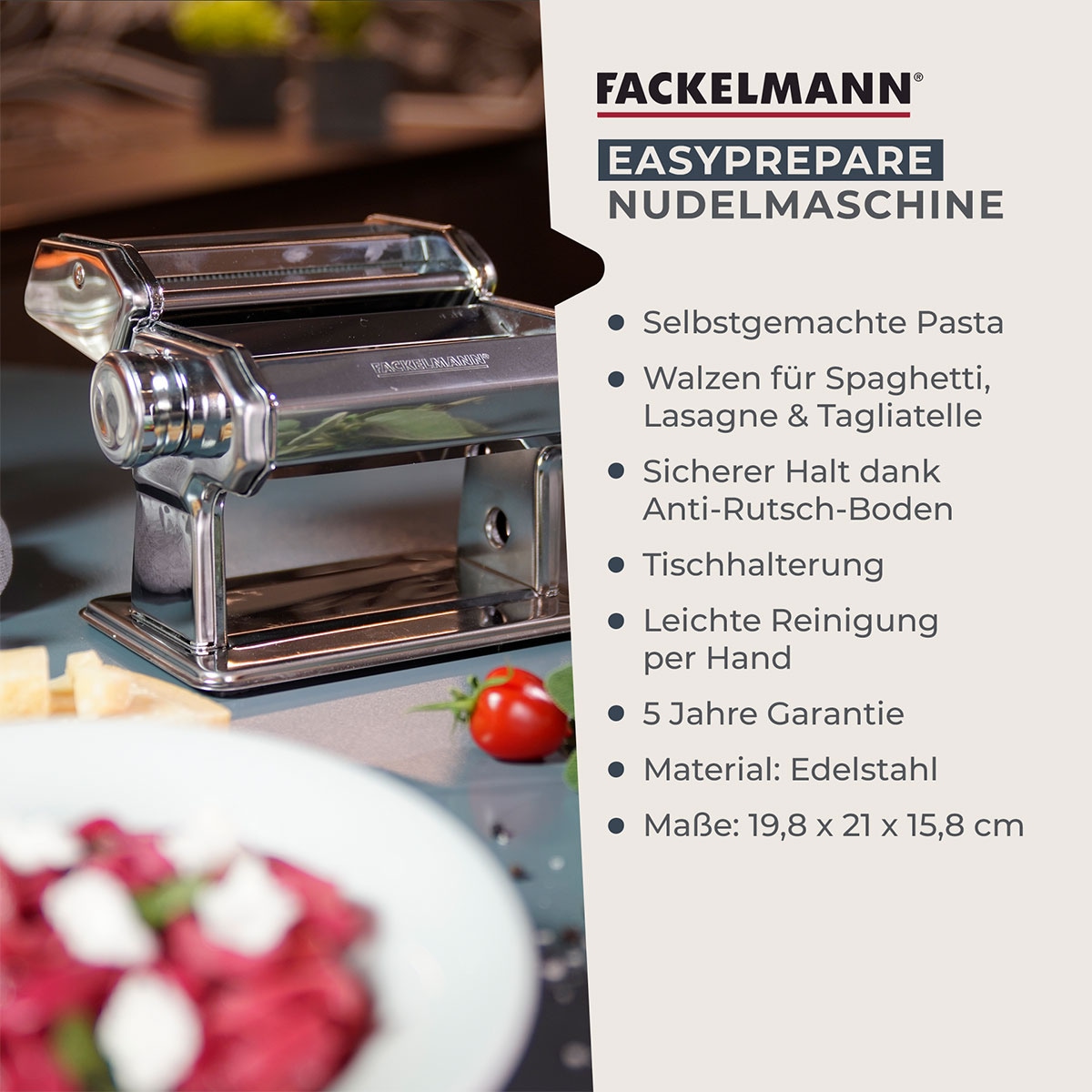 FACKELMANN Nudelmaschine »#easyprepare, Maschine für leckere Pasta« Aufsätze für Lasagneblätter, Tagliatelle & Spaghetti