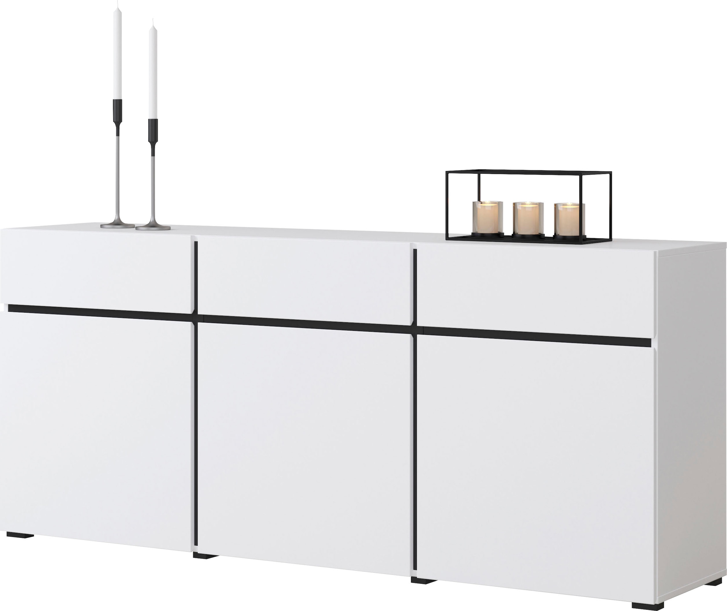 INOSIGN Kommode »Cross,Breite 180 cm, moderne grifflose Kommode,3 Türen/3 Schubkästen«, Schubladenschrank mit viel Stauraum, Einlegeböden verstellbar