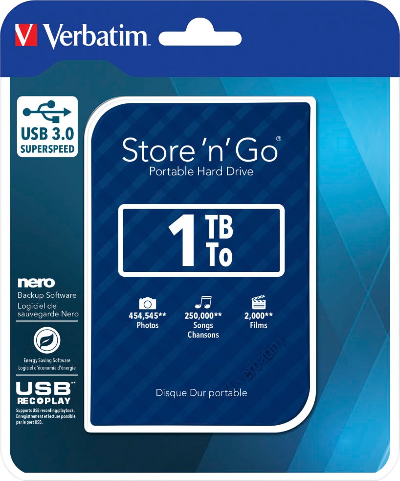 Verbatim externe HDD-Festplatte »Store 'n' Go USB 3.0«, Anschluss USB 3.0-USB 2.0