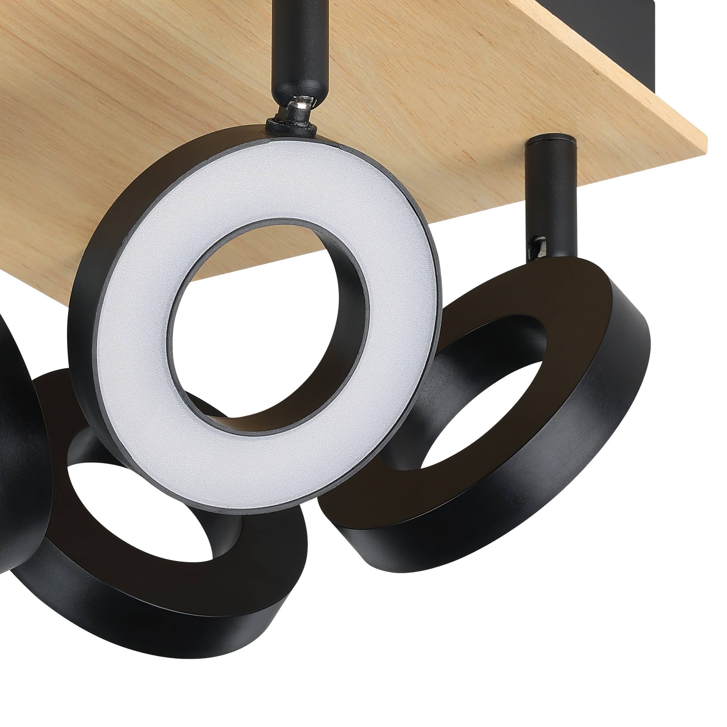 EGLO Deckenleuchte »Rielves Deckenlampe, Holz und Metall, Spotbalken schwenkbar, Lampe« LED-Modul 1 Stk. Warmweiß Spot - L17 x B17 x H17,5 cm - braun, schwarz - 4X4,2W inkl.