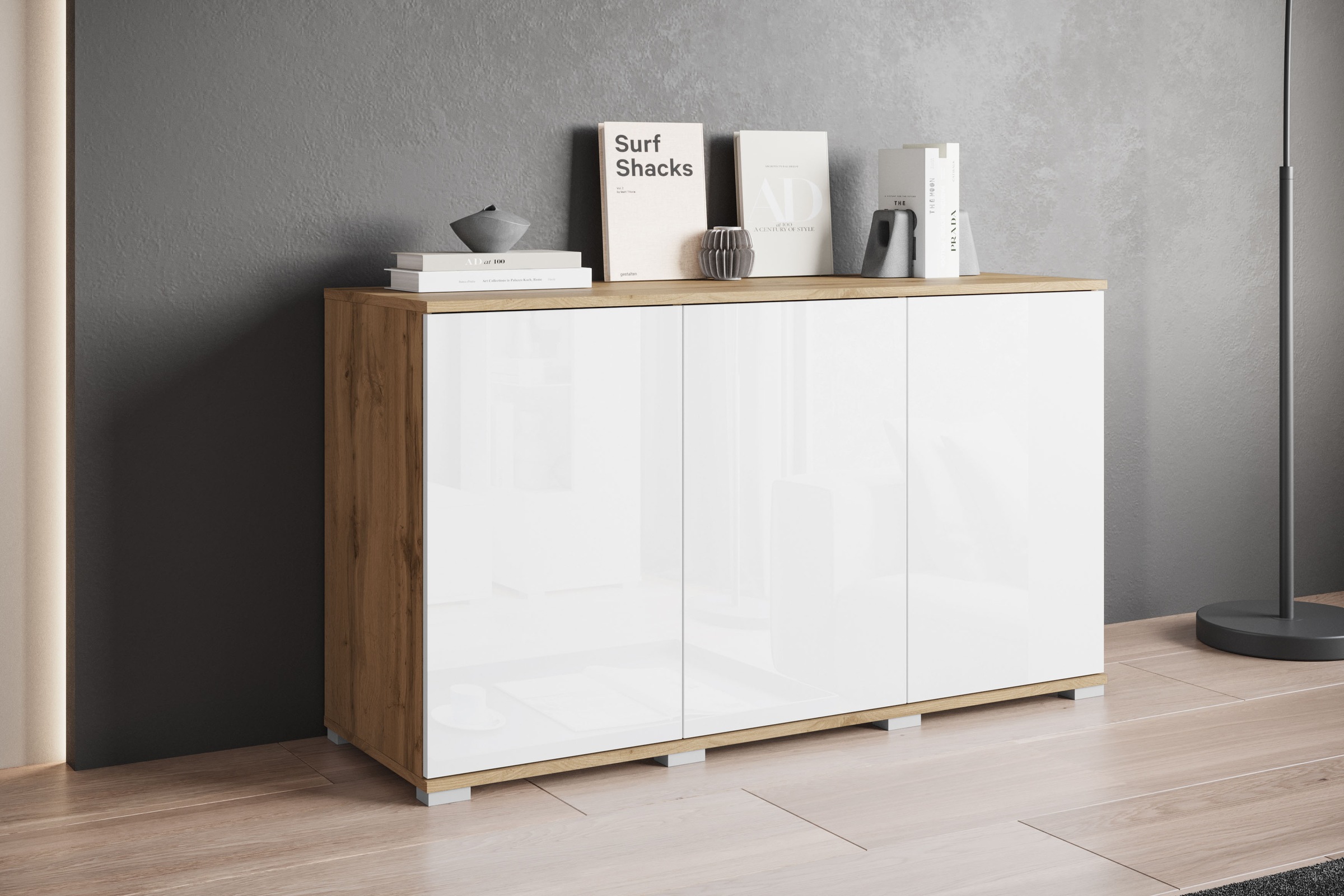 INOSIGN Sideboard »Kenia, moderne grifflose Kommode mit 3 Türen, Breite 120 cm«, (1 St.), Push-to-Open-Fronten, höhenverstellbaren Einlegeböden