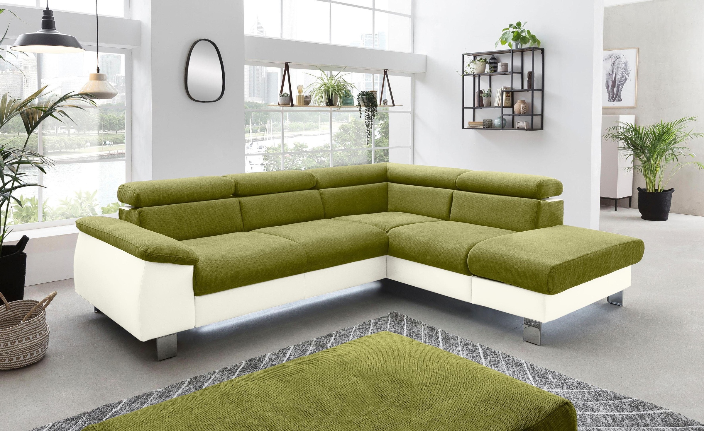 COTTA Ecksofa »Komaris L-Form mit Kopfteilverstellung«, wahlweise mit Bettfunktion, Bettkasten & Beleuchtung