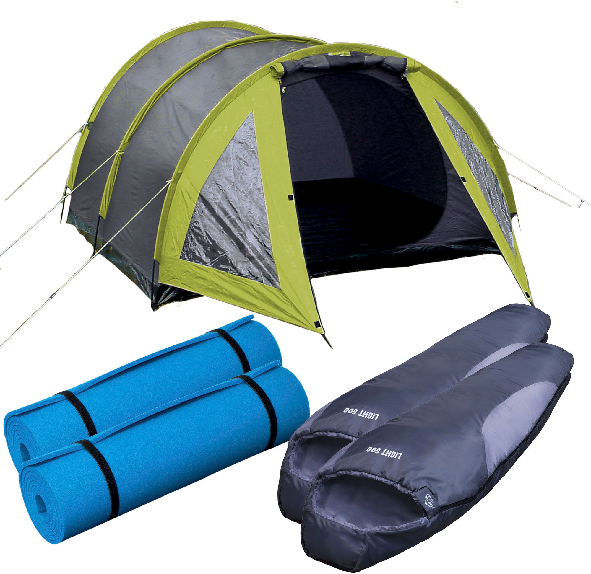 EXPLORER Tunnelzelt »Campingset 5-teilig, 1 Zelt / 2 Schlafsäcke / 2 Isomatten« 3 Personen Set, 1 x Tunnelzelt, 2 x Schlafsack Light 600, 2 x 