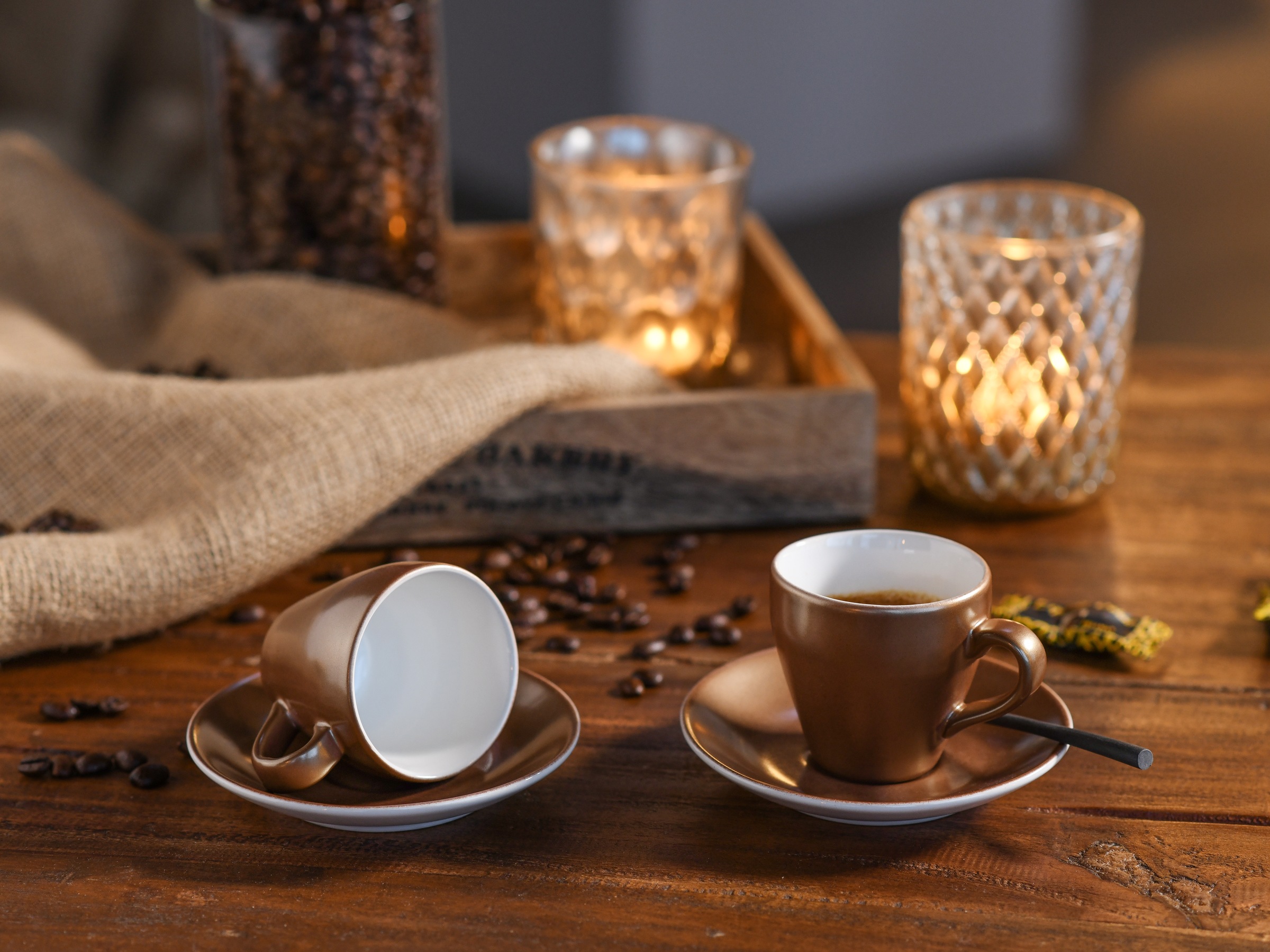 CreaTable Espressotasse »Golden Days Weiß, Espressoset, 12-tlg.« Goldfarben günstig online kaufen