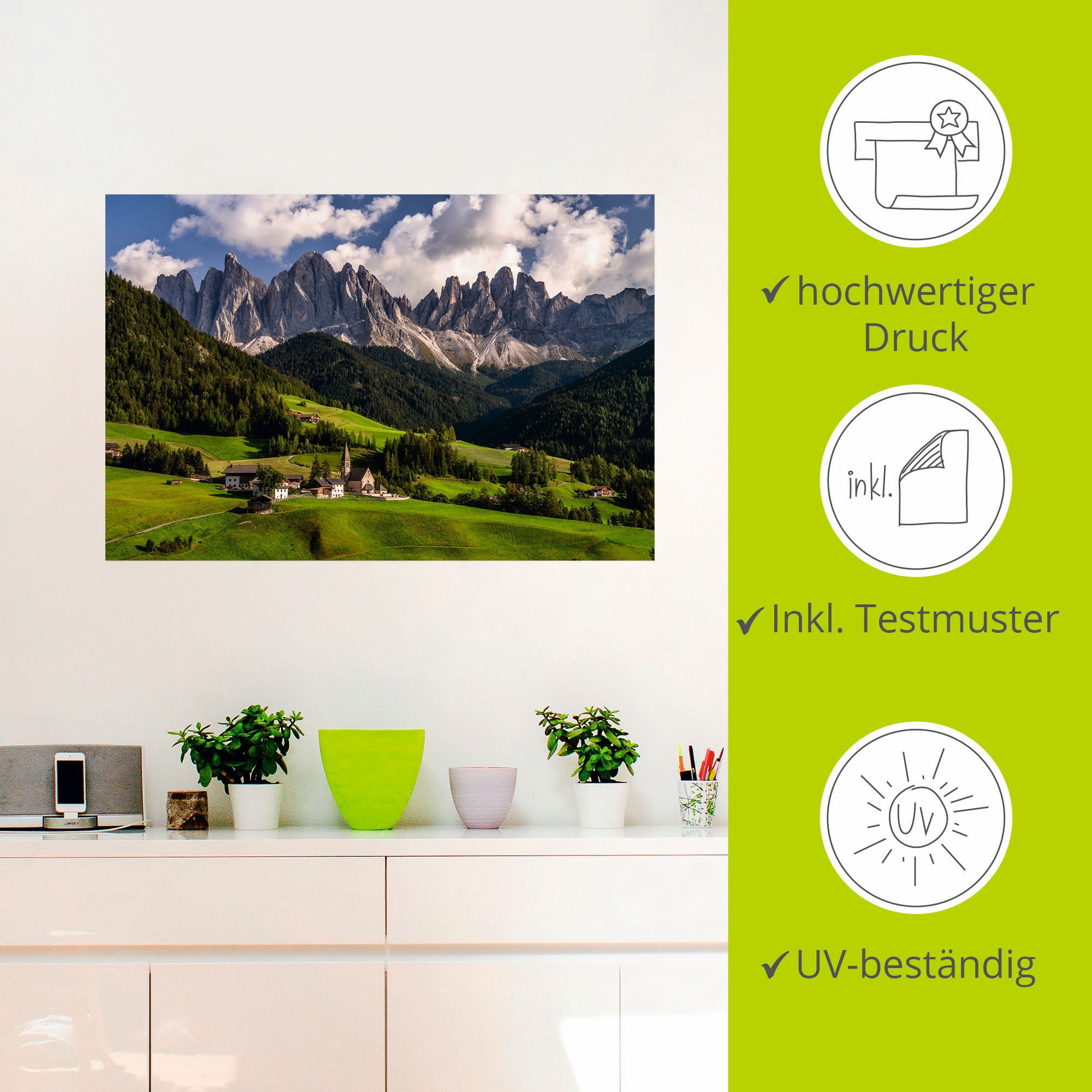 Wandaufkleber online Wandbild Artland versch. & Alubild, Alpenbilder, »Sommer Südtirol«, St.), (1 Leinwandbild, Poster Größen bestellen in in als Berge oder