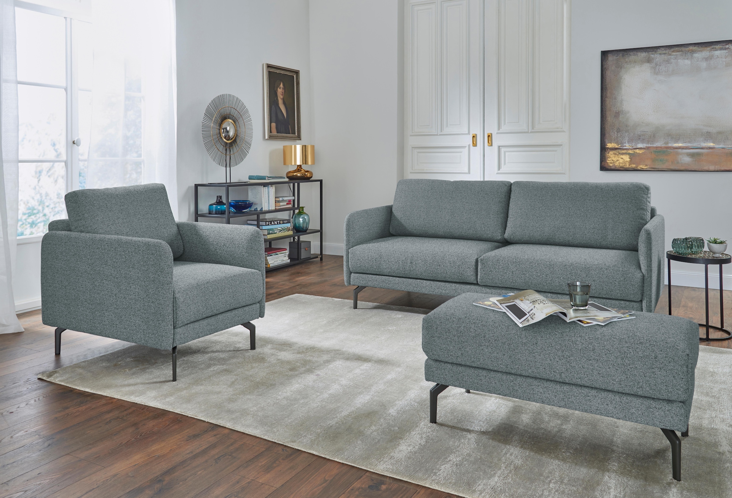 Creation BY ROLF BENZ 3-Sitzer »CR.450, Designsofa, edles Sofa, Loungesofa, Ledersofa, klares Design« Armlehne sehr schmal, Breite 190 cm, Alugussfuß Umbragrau