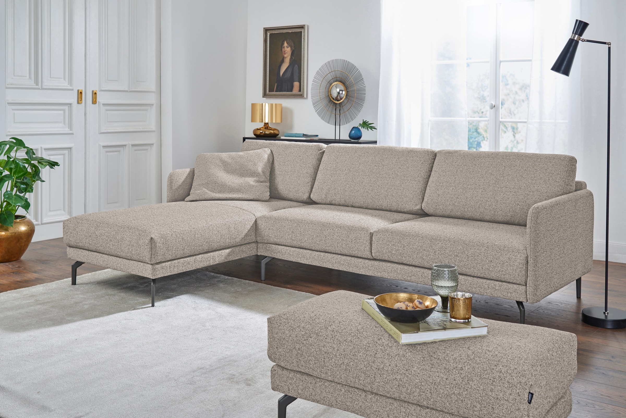 Creation BY ROLF BENZ Ecksofa »CR.450, Designecksofa, Polsterecke, L-Form«, Armlehne sehr schmal, Breite 234 cm, Alugussfüße in umbragrau
