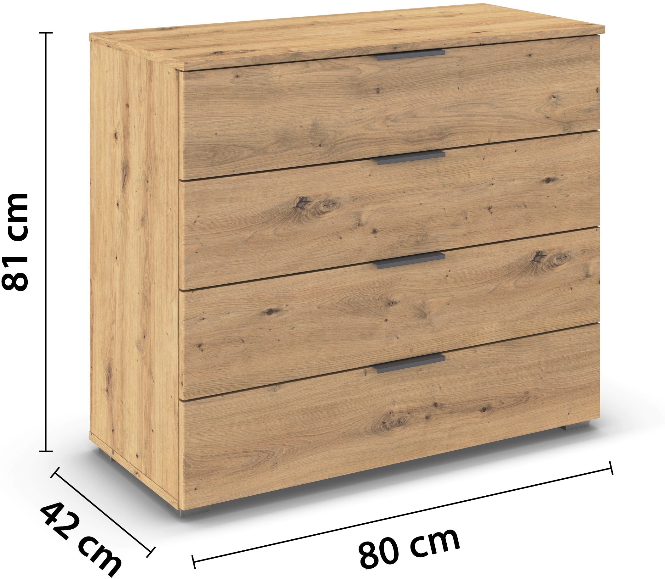 rauch Schubkastenkommode »Sideboard Schubladenkommode AGORDO mit Dekor- oder Hochglanzfront«, (in zwei Griff-Farben, Breite 80 cm), vier große und geräumige Schubladen mit viel Stauraum MADE IN GERMANY