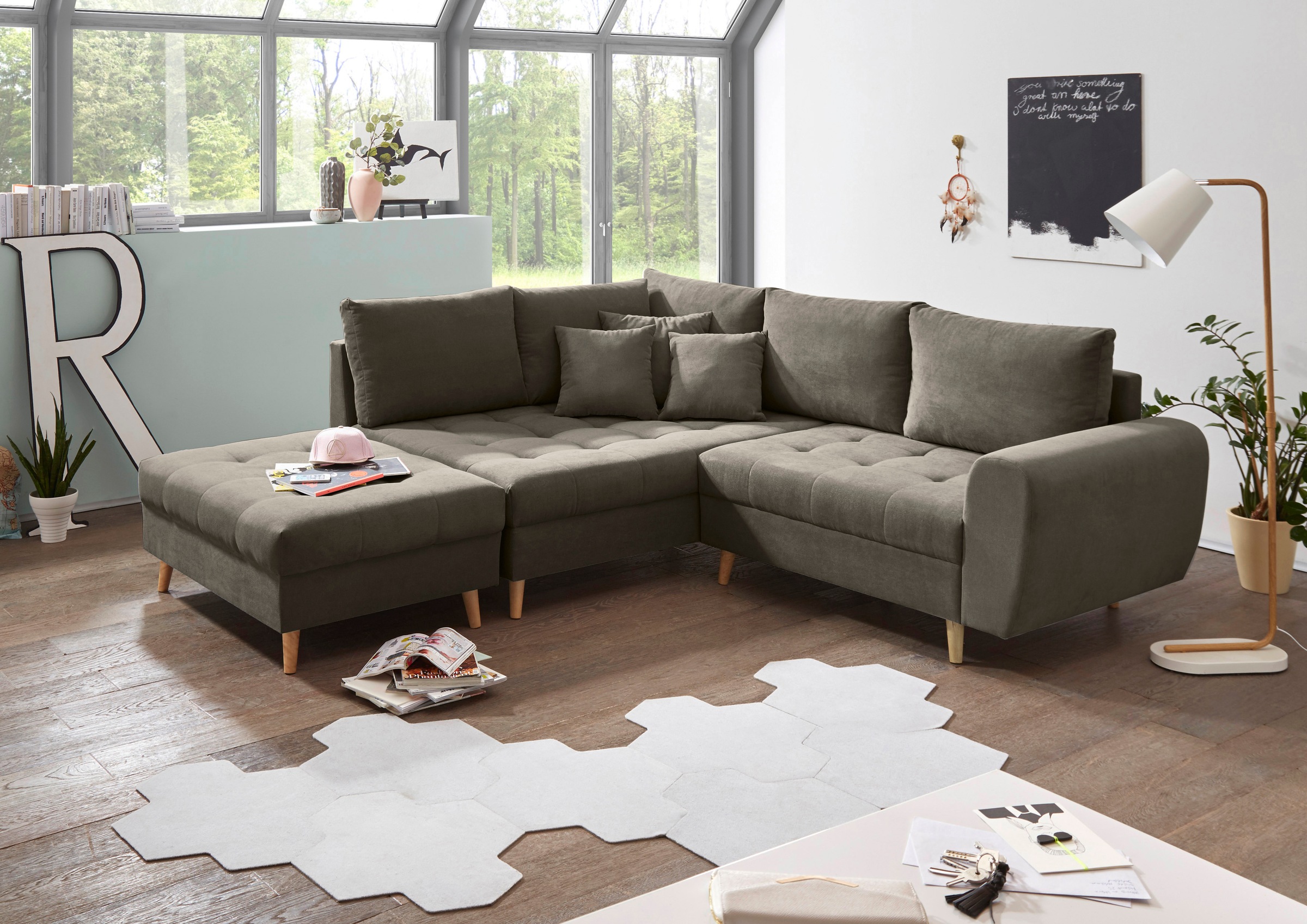 ED EXCITING DESIGN Ecksofa »Alice L-Form«, (Set), mit Hocker & 3 Zierkissen