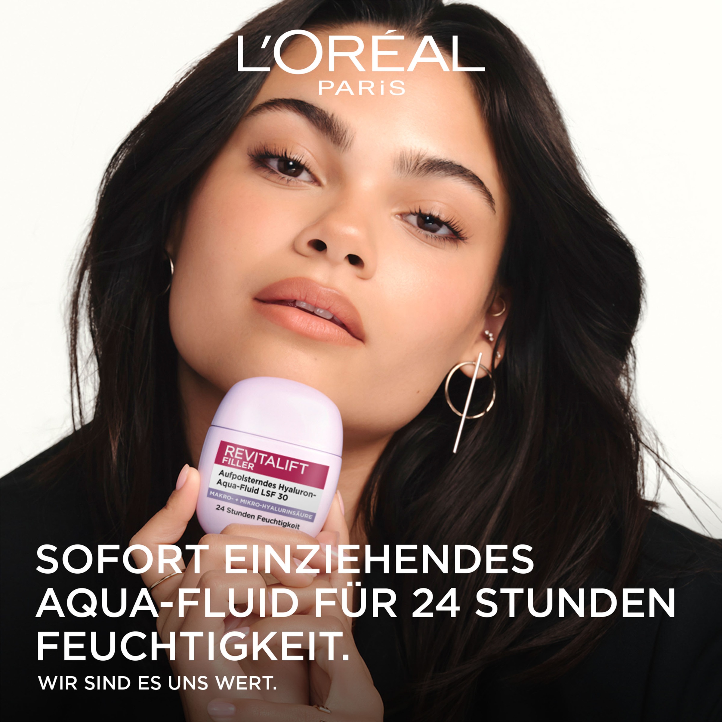 L'ORÉAL PARIS Gesichtsfluid »REVITALIFT FILLER AUFPOLSTERNDES HYALURON AQUA-FLUID LSF 30« verfeinert das Hautbild