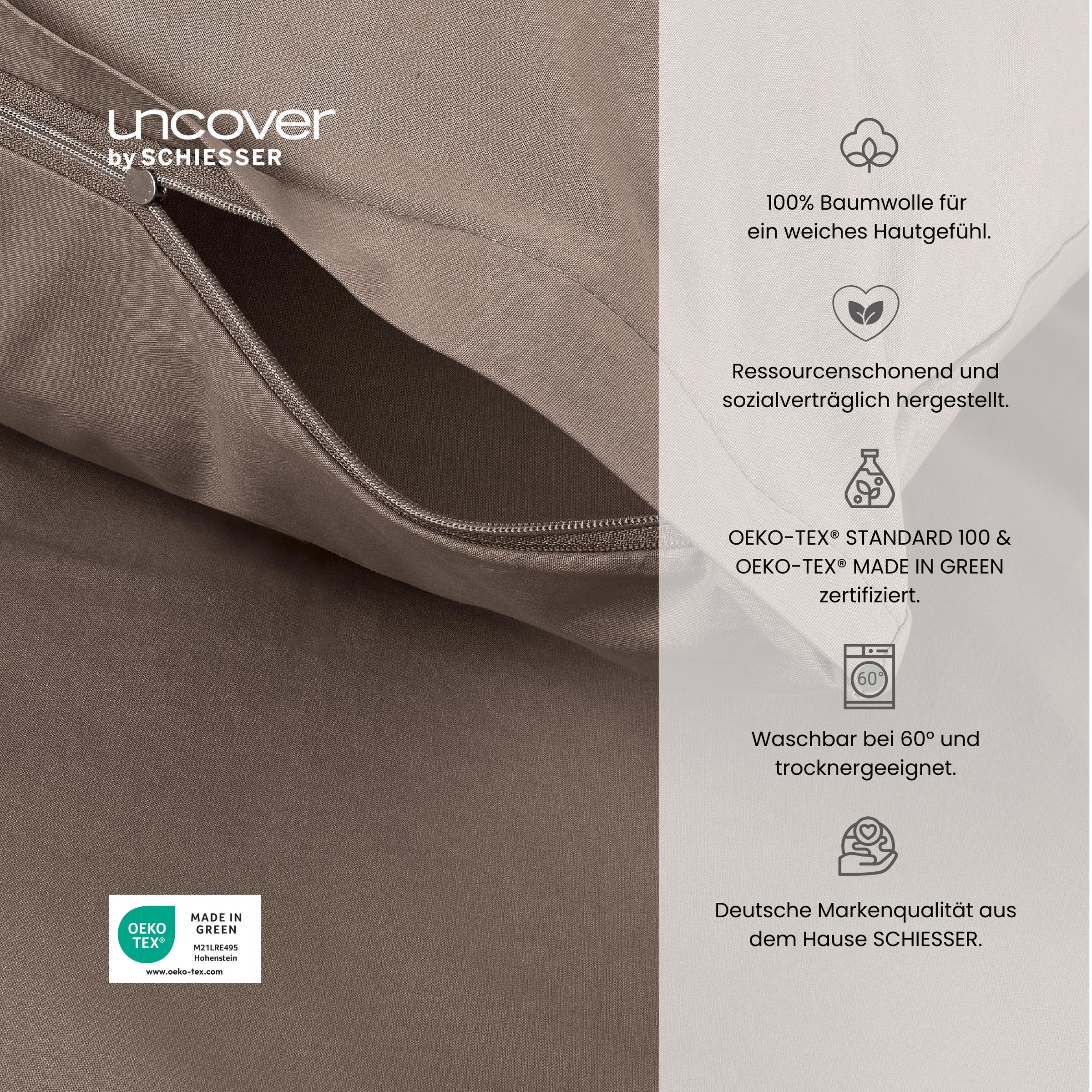 uncover by SCHIESSER Bettwäsche »Soho aus weicher Baumwolle in gedeckten Uni-Farben«, Made in Green