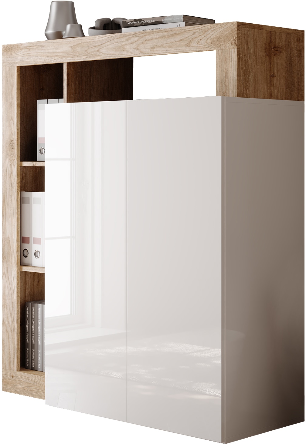 INOSIGN Sekretär »Hamburg Breite 108 cm, Höhe 126 cm, 2 Türen, PC-Schrank, Home-Office,«, dekorativer Rahmen, Tastaturauszug, Stauraum, Multifunktional