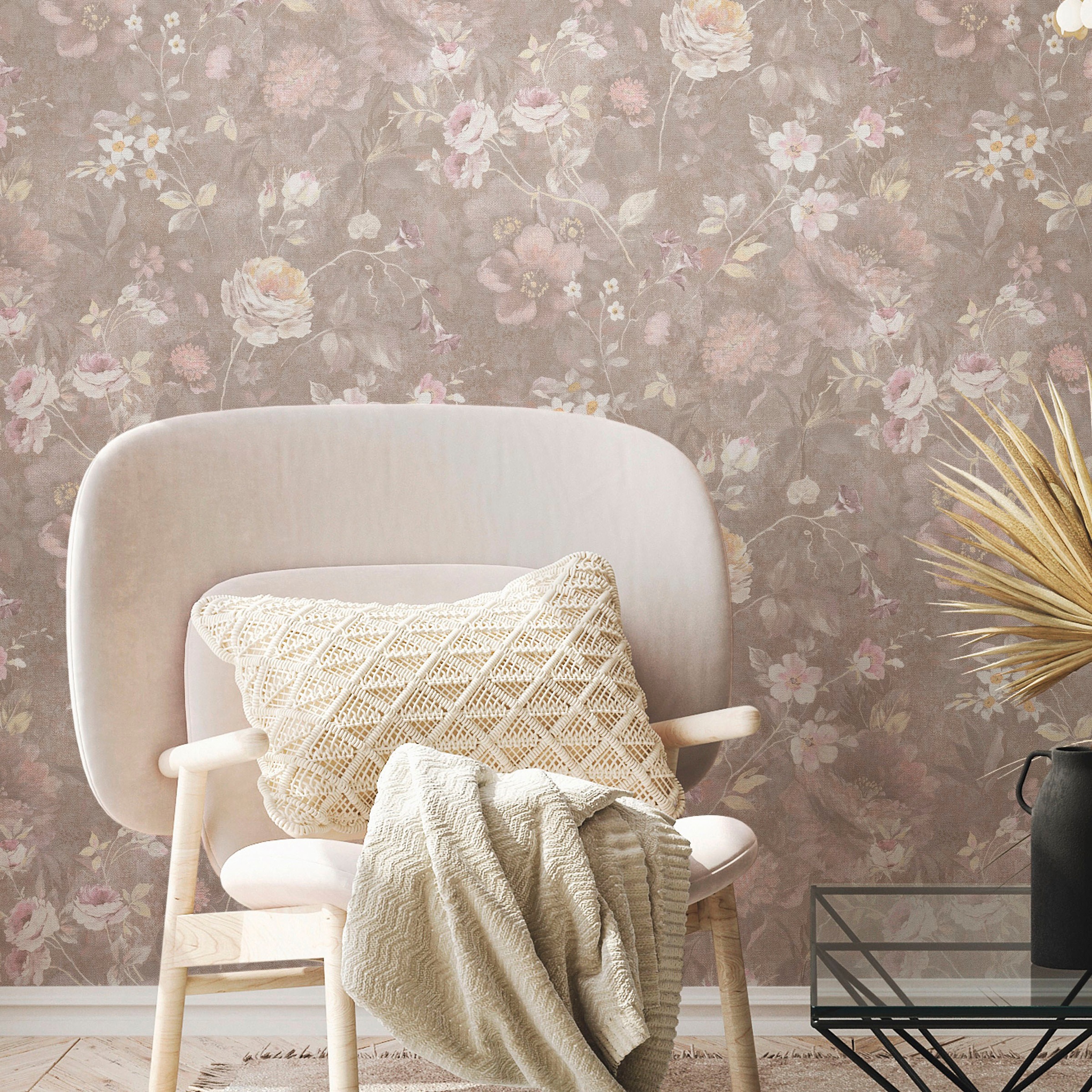 A.S. Création Vliestapete »Natural Living Blumentapete«, matt-gemustert-neutral, Blumentapete Vlies Vlies Wand Tapeten Wohnzimmer Schlafzimmer Küche