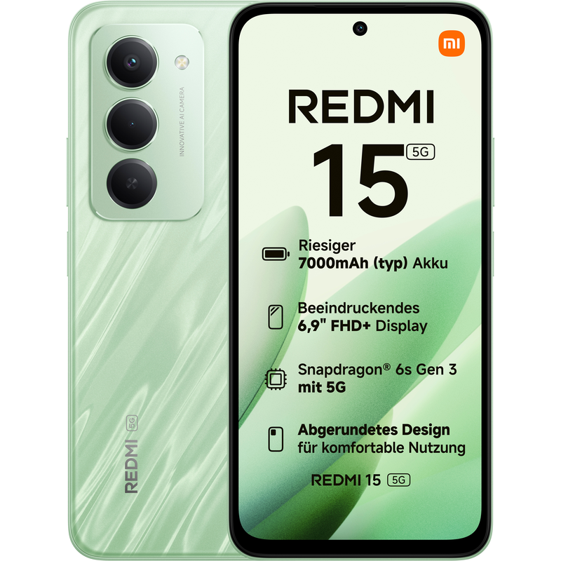XIAOMI Smartphone »Redmi 15 5G 256 GB« Ripple Green Ripple Green 50MP AI Dual-Kamera