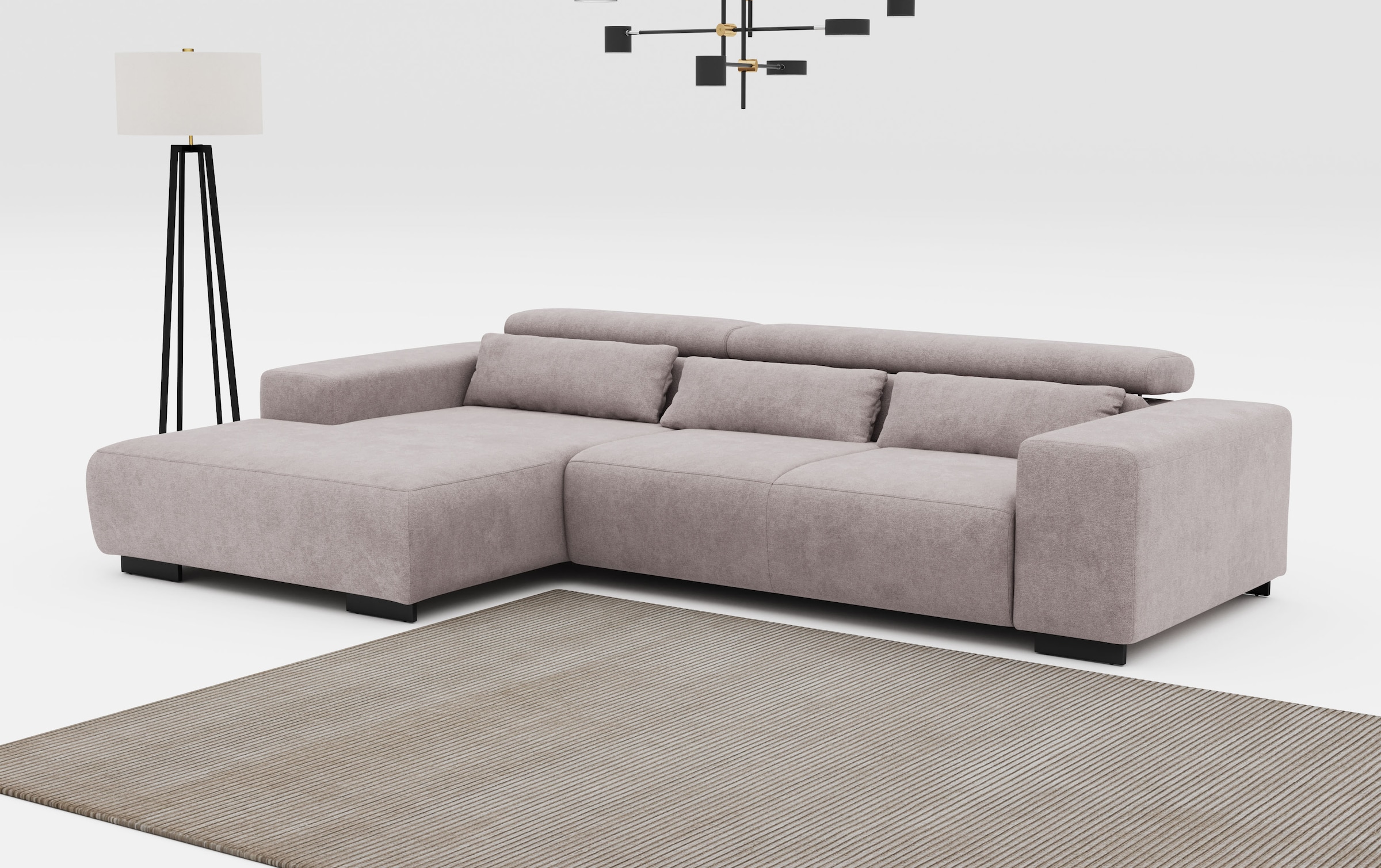 COTTA Ecksofa »Side L-Form, mit Kopfteilverstellung und Zierkissen«, optional motorische Sitztiefenverstellung