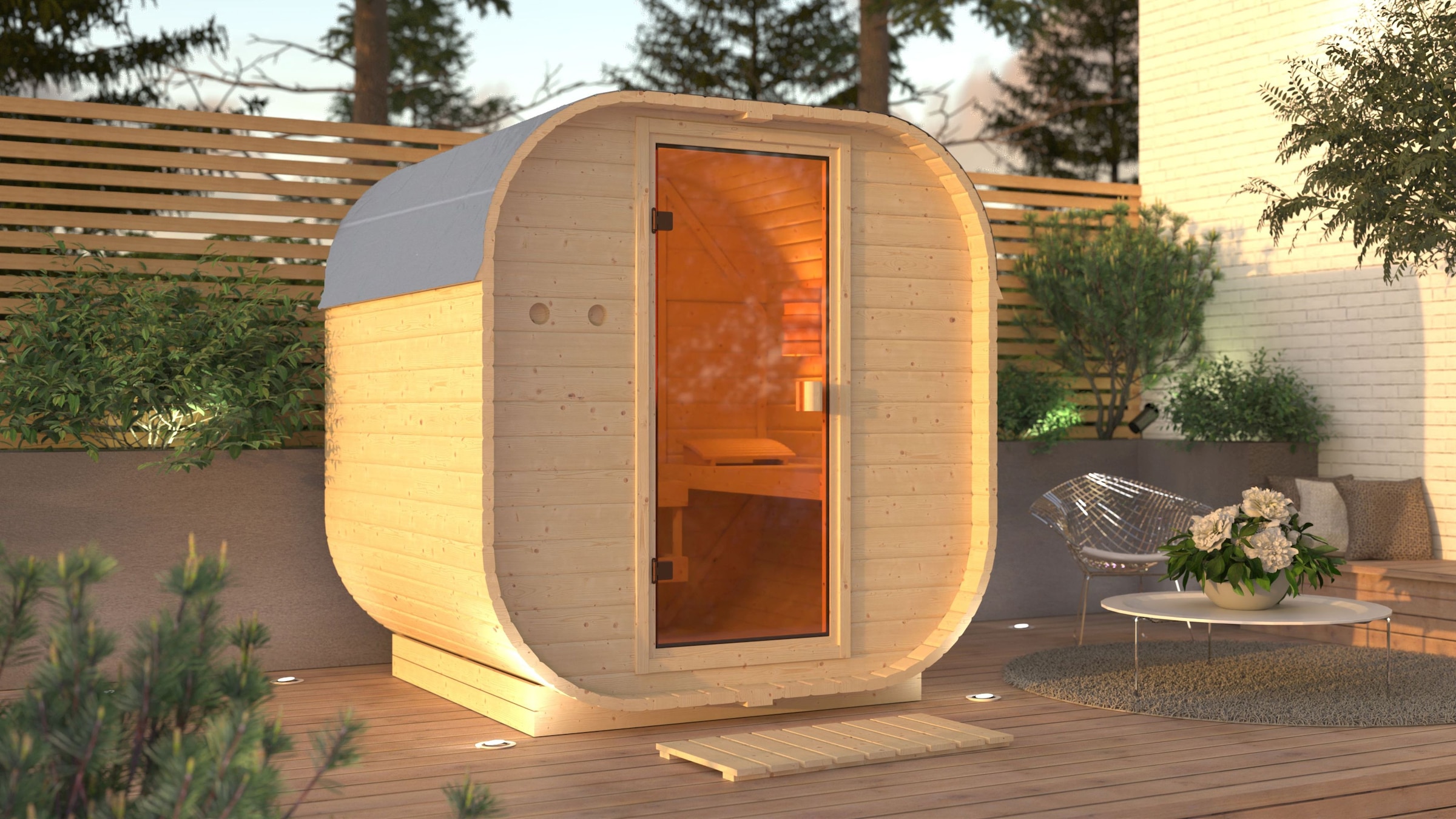 Karibu Fasssauna »"Quadro 1" SET, naturbelassen mit Ofen 9 kW« aus hochwert günstig online kaufen