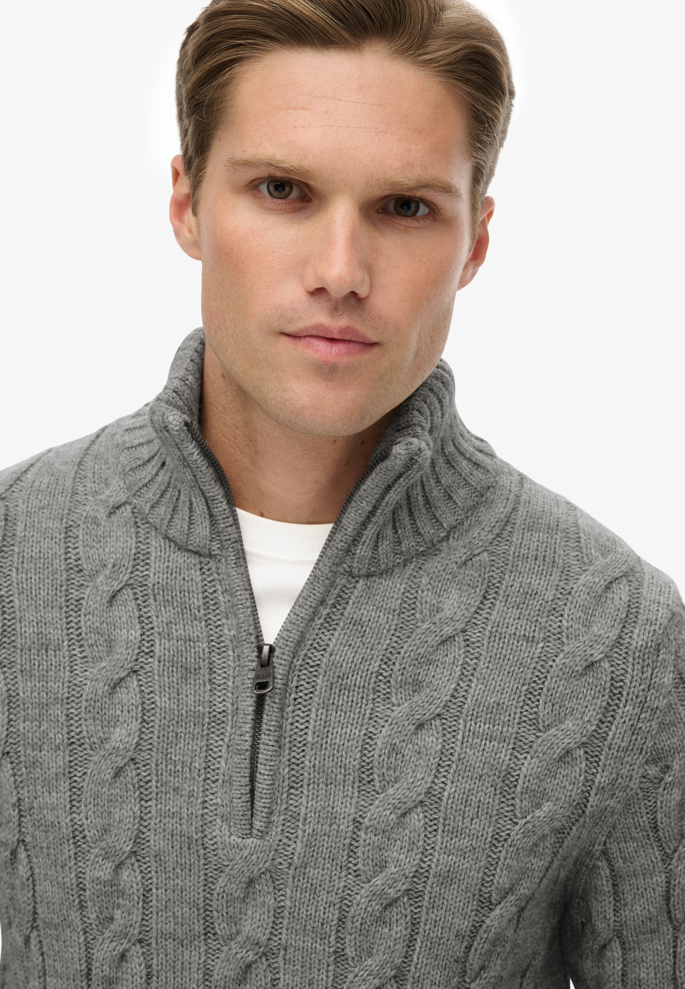 Superdry Strickpullover »JACOB CABLE KNIT HALF ZIP«