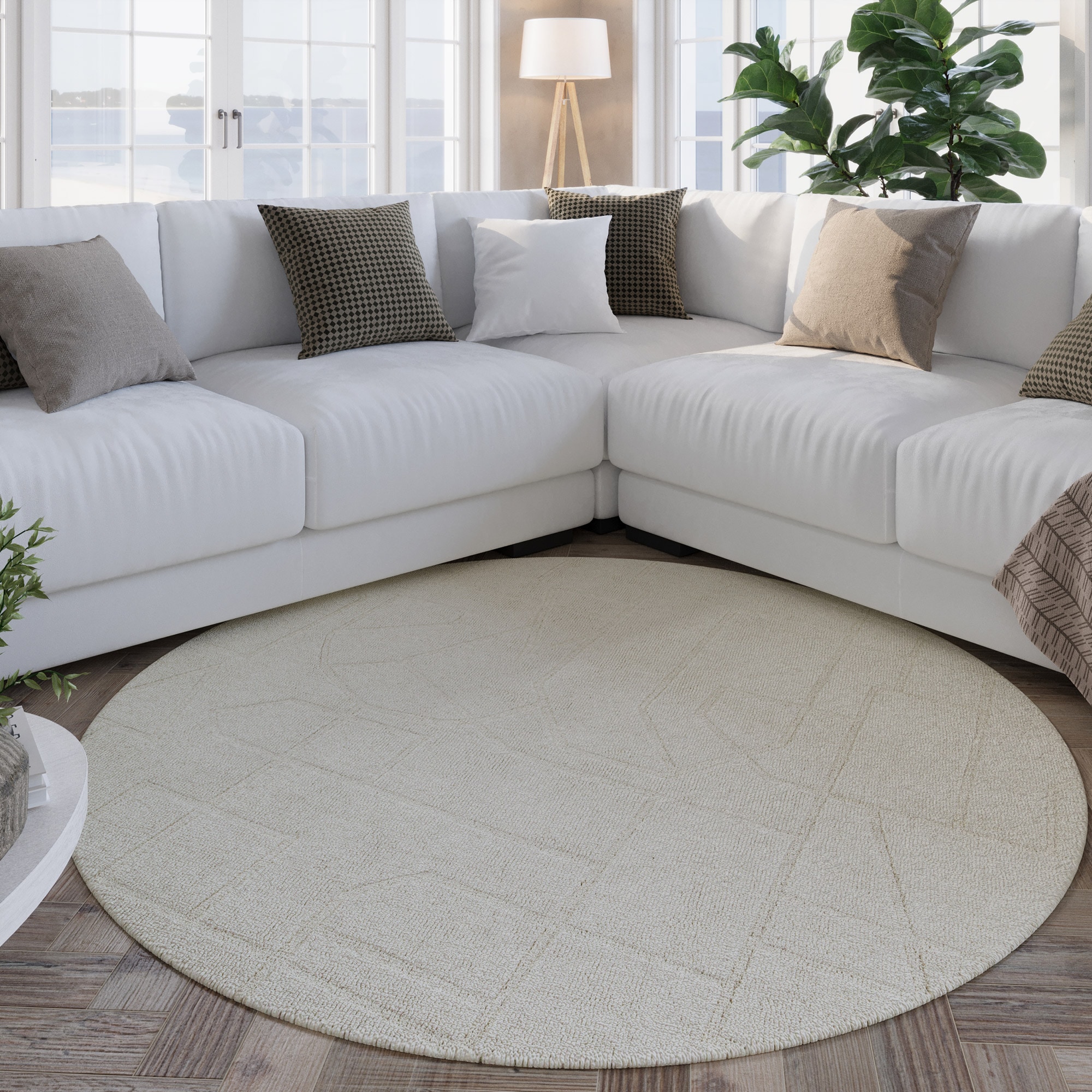 Wecon home Teppich »Hamptons TWENTYEIGHT«, rund, 15 mm Höhe, Kurzflor, Wohnzimmer, Schlafzimmer, elegant, robust, Lineares Design