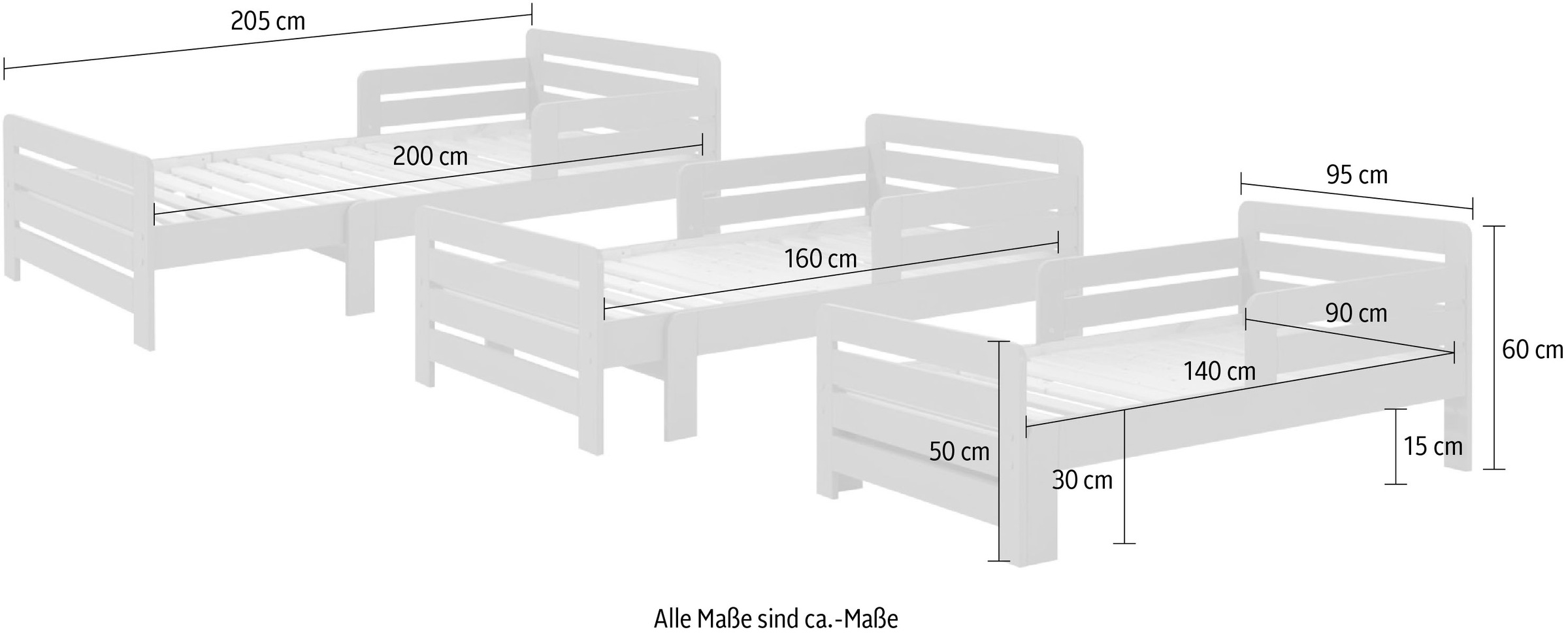 4. Bild von Vipack Einzelbett, (Packung), Kinderbett, Länge 140 bzw. 160 und 200 cm, in Weiß oder Grau lackiert