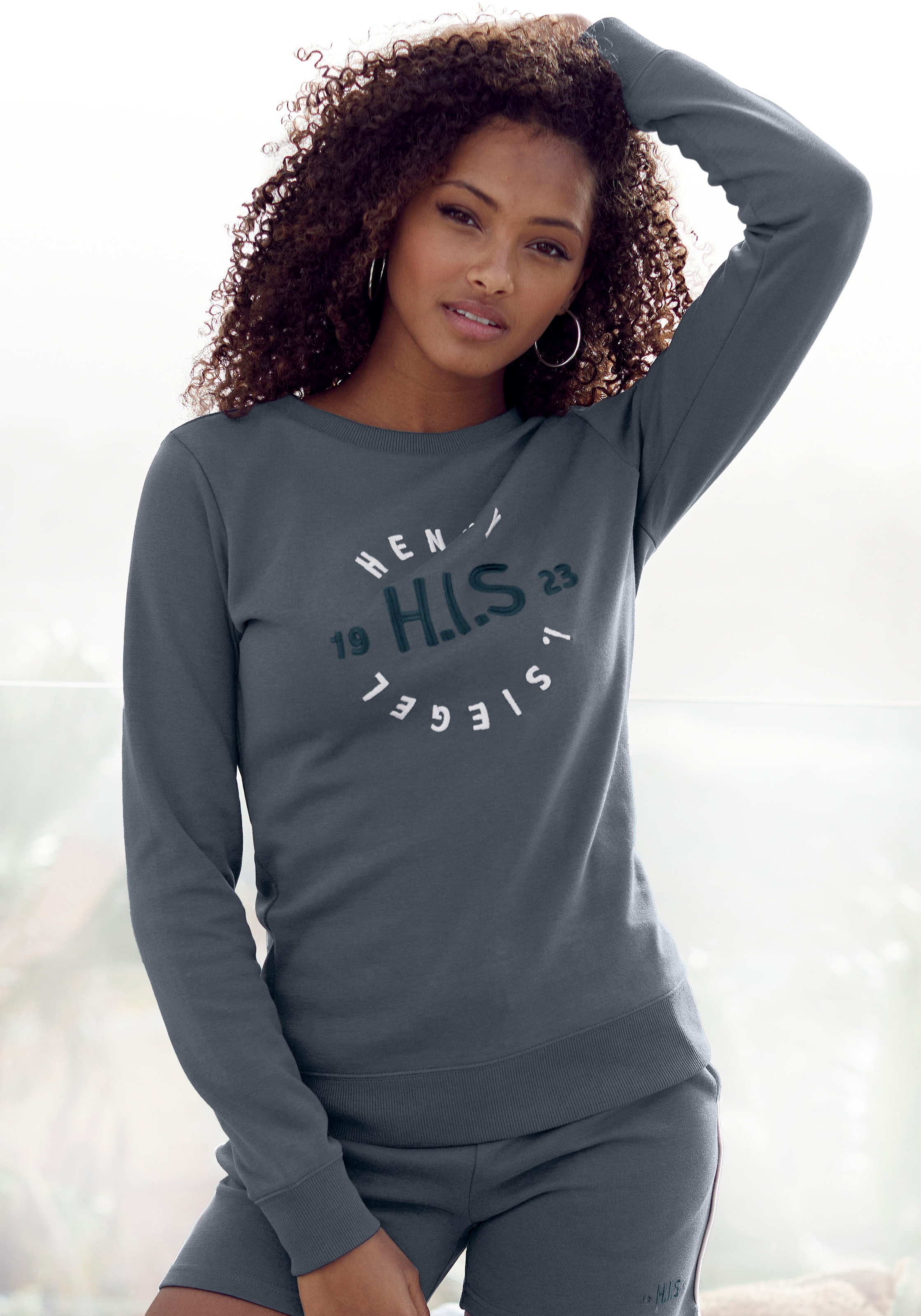 H.I.S Sweatshirt, mit großer Logo Stickerei, Loungeanzug, Gr. 36/38, navy