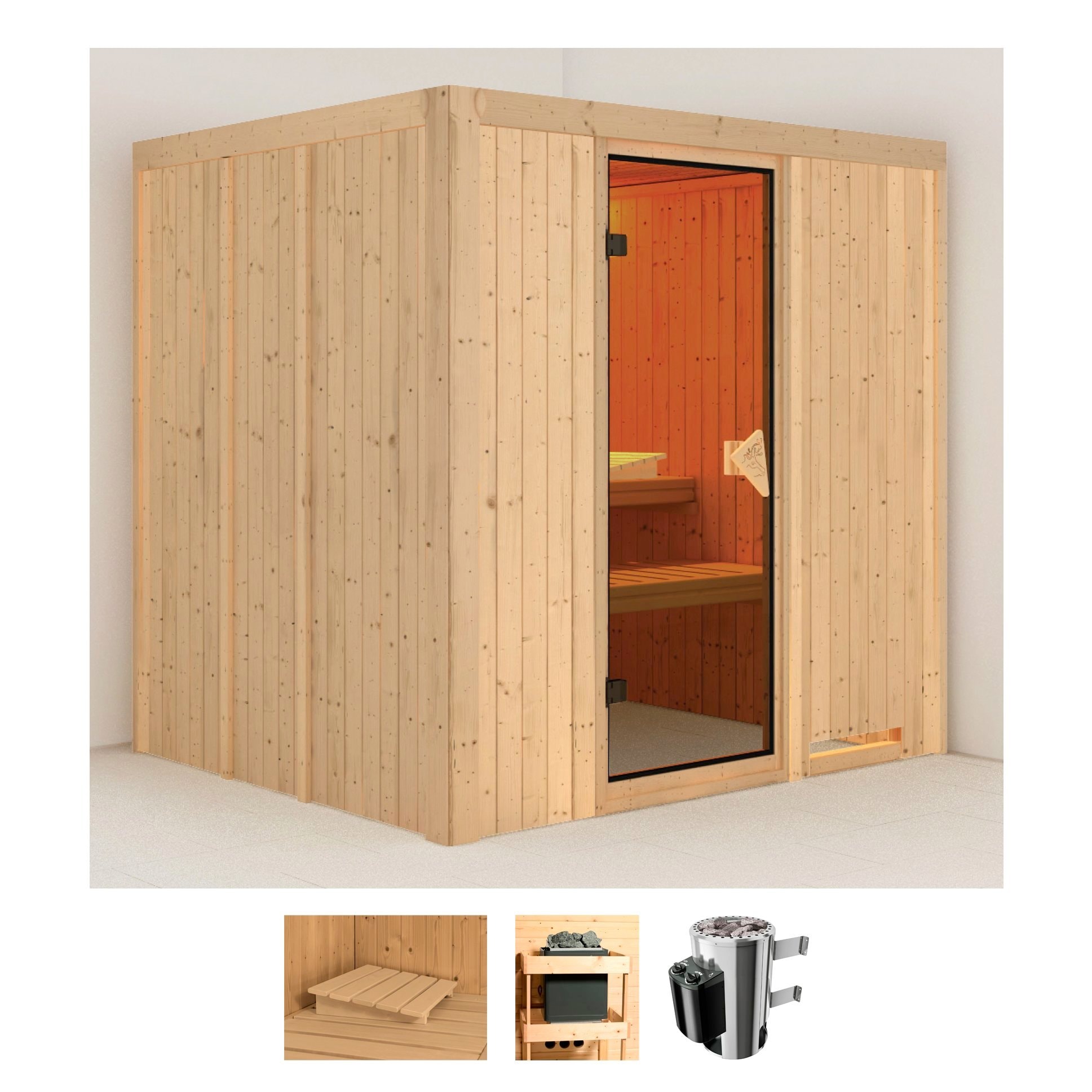 Karibu Sauna »Dima« Set, 3,6-kW-Plug & Play Ofen mit integrierter Steuerung günstig online kaufen