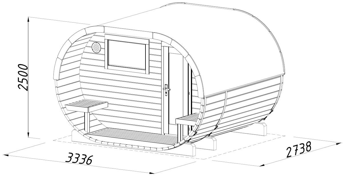 Palmako Fasssauna, 1,3 + 1,5 m², BxT: 333 x 273 cm