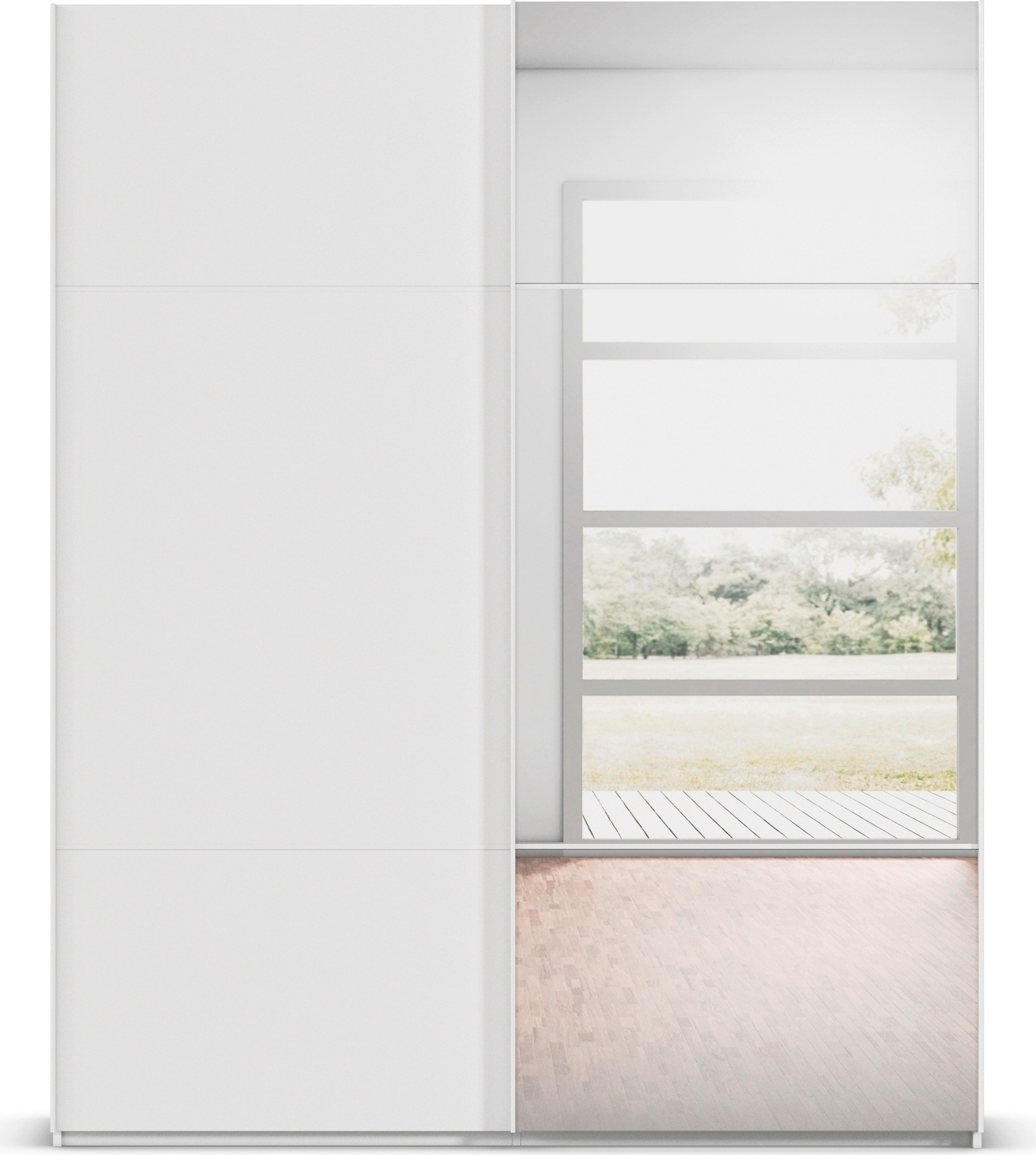 rauch Schwebetürenschrank »Kleiderschrank Schrank Garderobe Schlafzimmerschrank SCALE-TRIO« edle dreigeteilte Front mit 2 Zierleisten und Spiegel MADE IN GERMANY