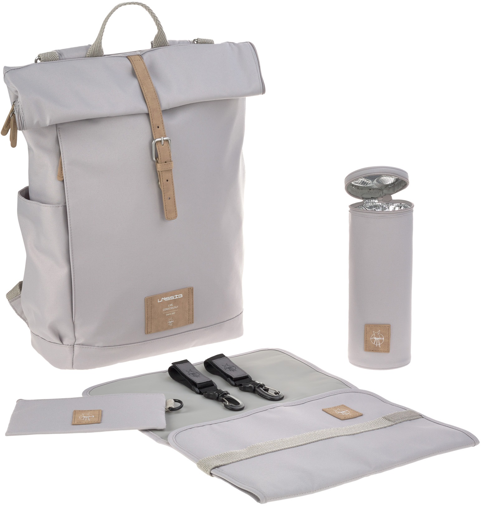 LÄSSIG Wickelrucksack »Green Label, Rolltop, Grey«, PETA-approved vegan; zum Teil aus recyceltem Material