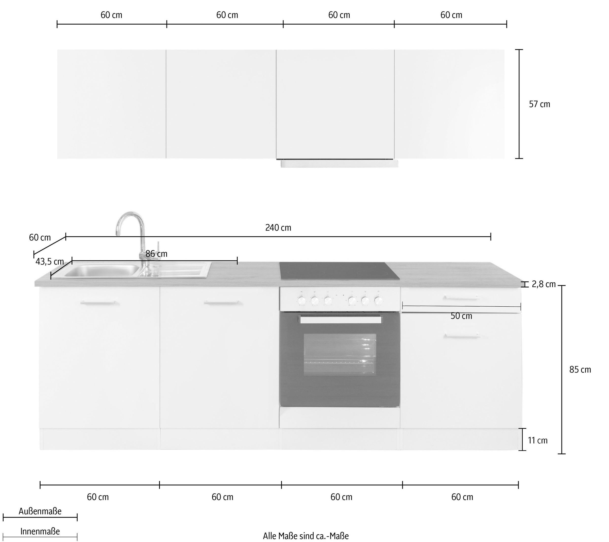 KOCHSTATION Küchenzeile »KS-Kehl«, mit E-Geräten, Breite 240 cm